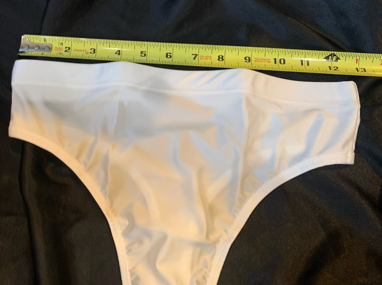 Shiny Wet Look Pure White Satin Spandex Hi Cut Leg & Waist Thong Panties Sz XL