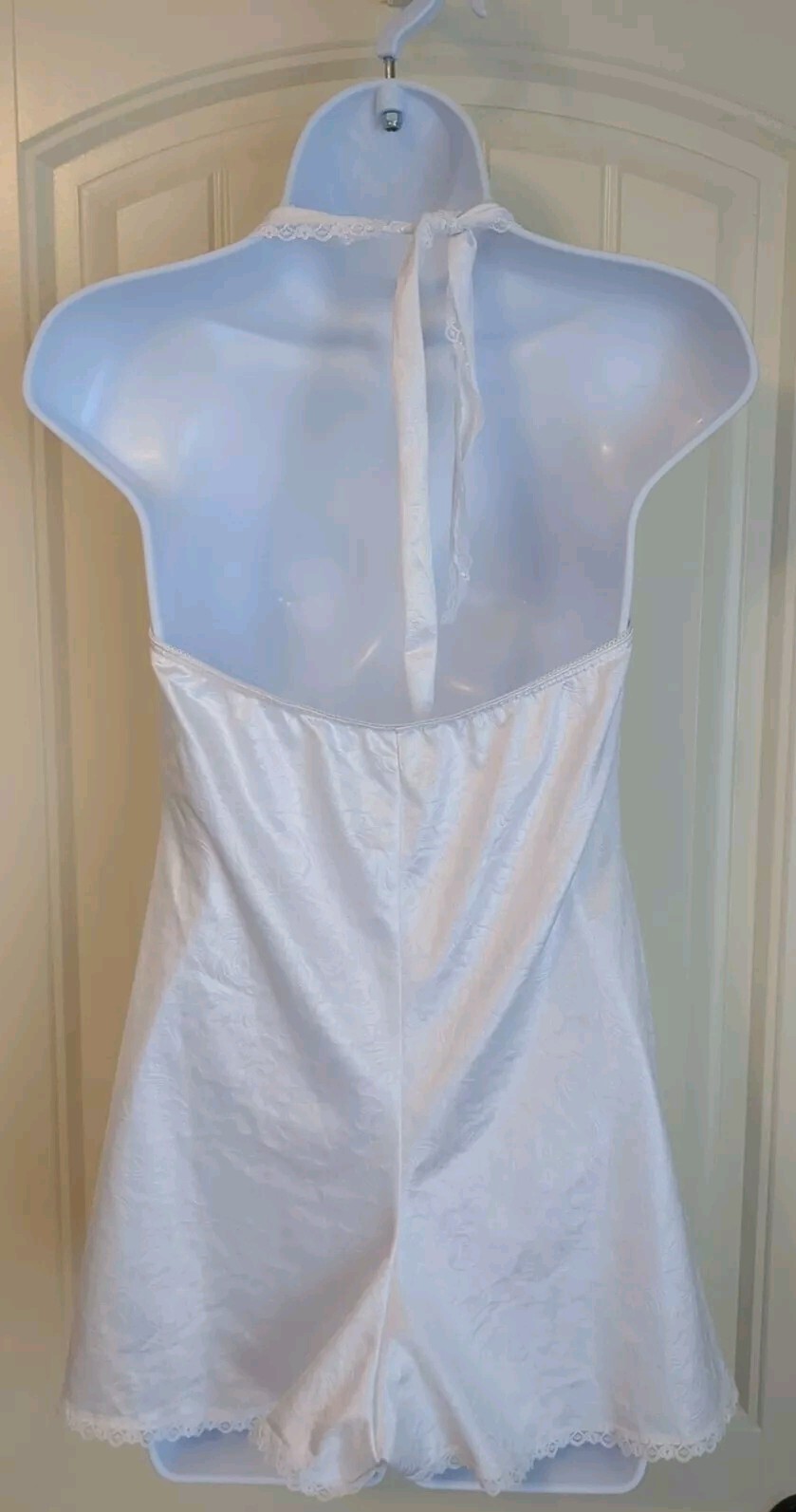 VTG Petra Fashions Liquid Shiny Wet Satin Teddy Romper Playsuit Floral White MED