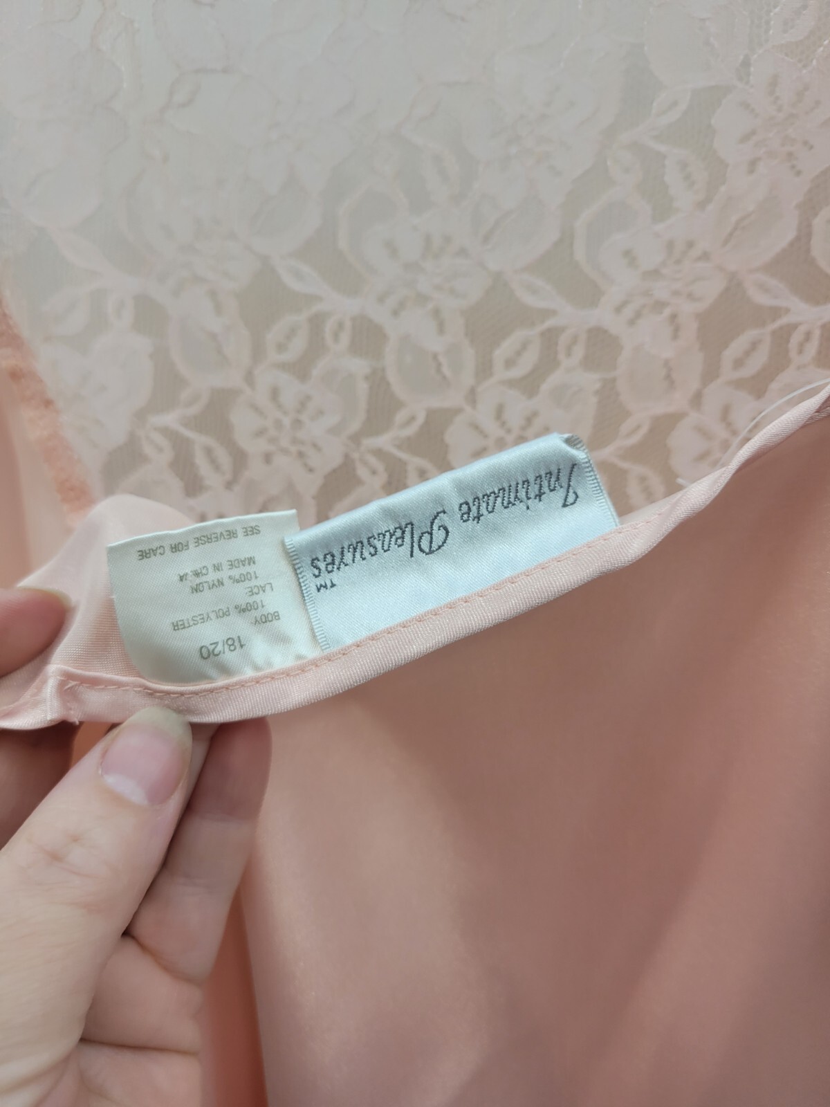 Vintage Intimate Pleasures Full Slip Satin Nightgown Pink Lace Trim Womens Sz 18