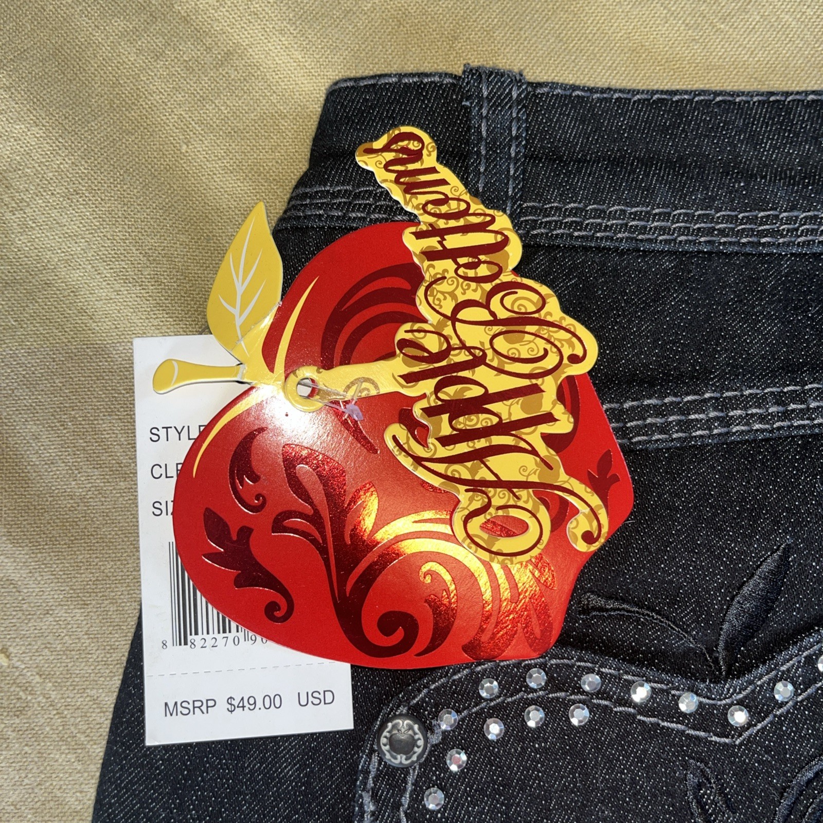 Apple Bottoms Jeans 13/14 Black Capris Embroidered Pockets New with Tag Vintage