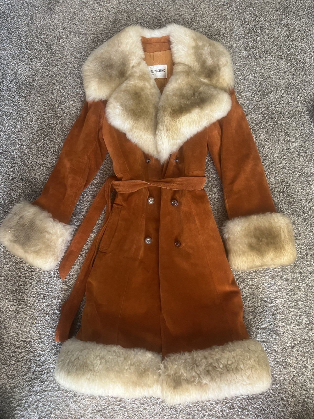 Vintage 1970s Orange ￼ Suede Fur Coat