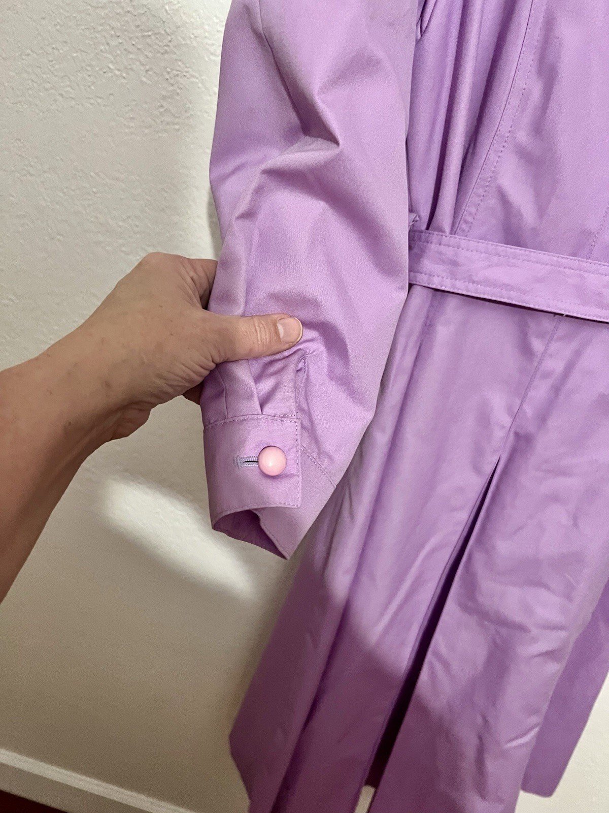 Vtg Purple Trench coat Belted Women’s Puff Sleeve 80s Raincoat Retro Long Coat S