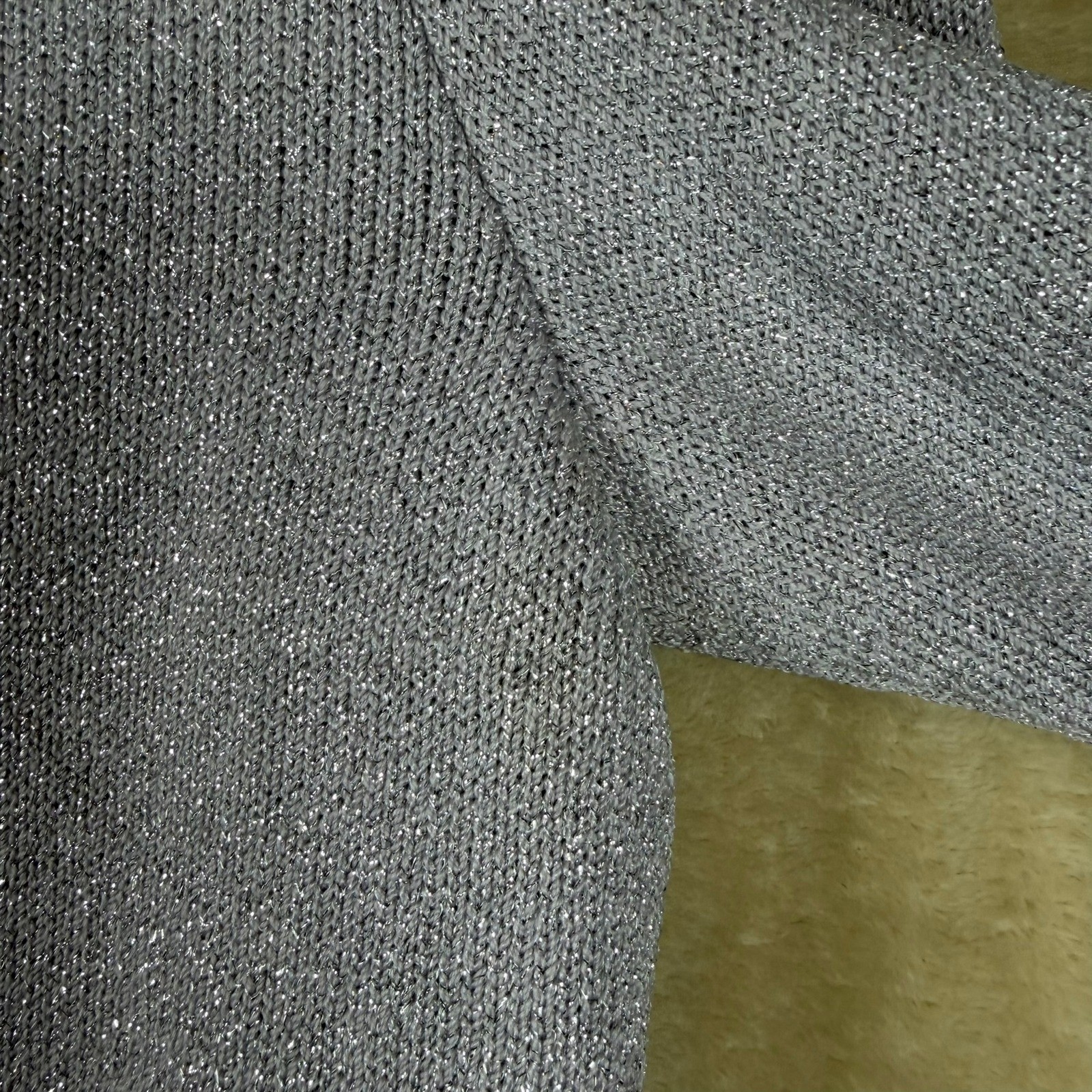 J.S.S. Vintage Women Metallic Knit Pant Suit Silver Wool Blend Rhinestone Petite