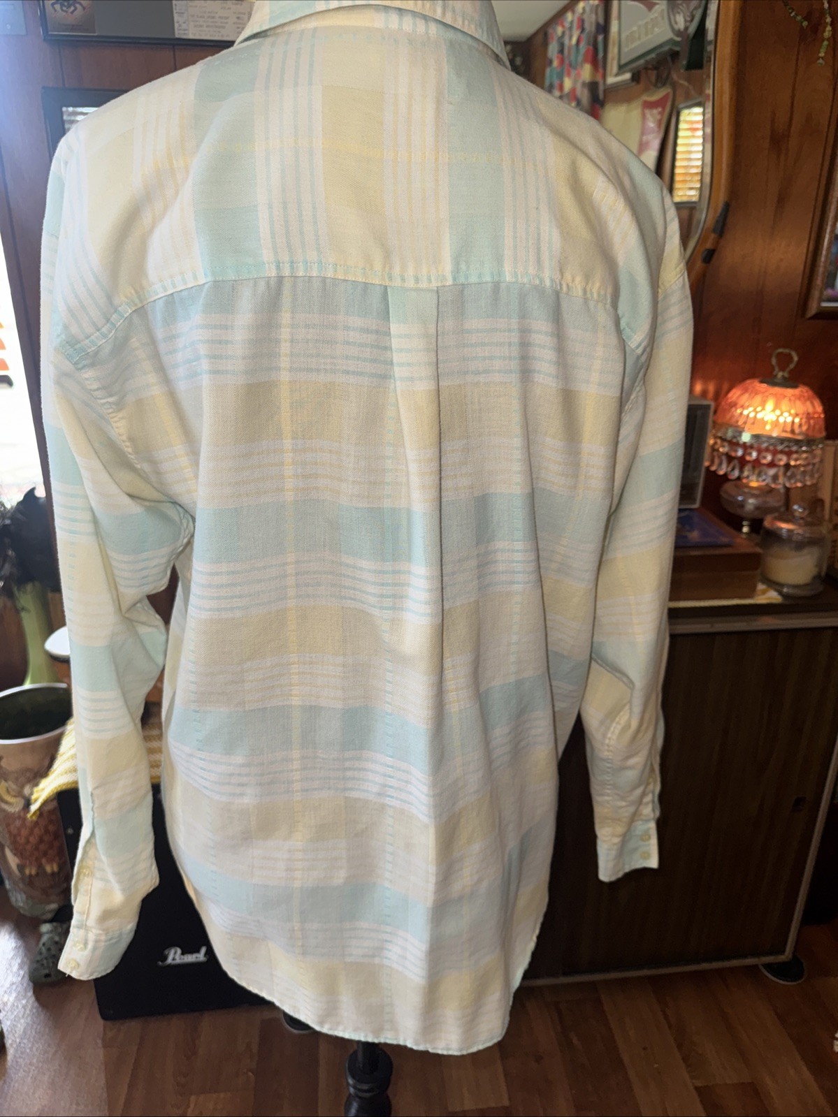 Vintage Shirt 80s CarenSport Button Up Plaid Removable Shoulder Pad Women 2106