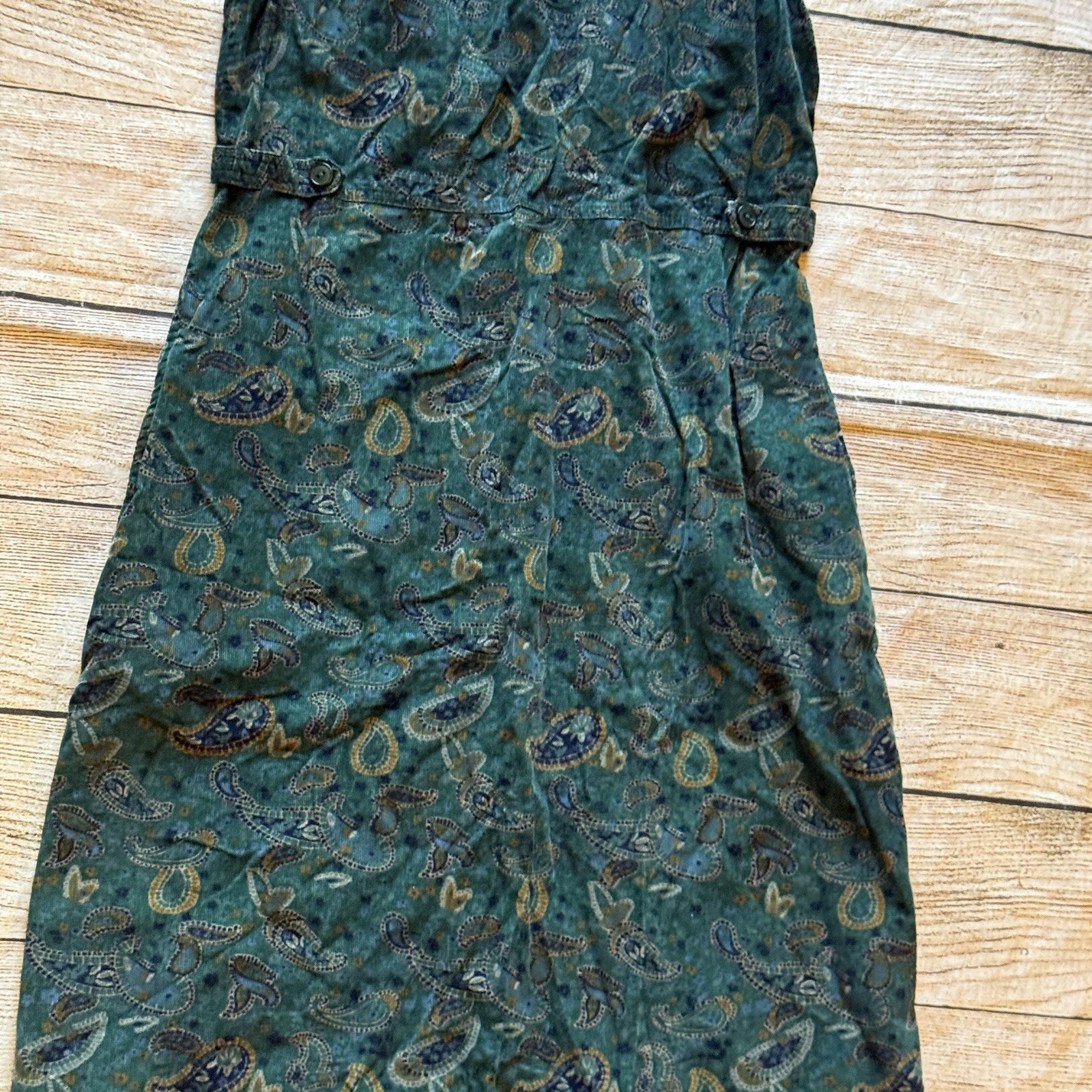 Vintage Bobbie Brooks teal blue paisley print corduroy maxi dress sz M 8/10
