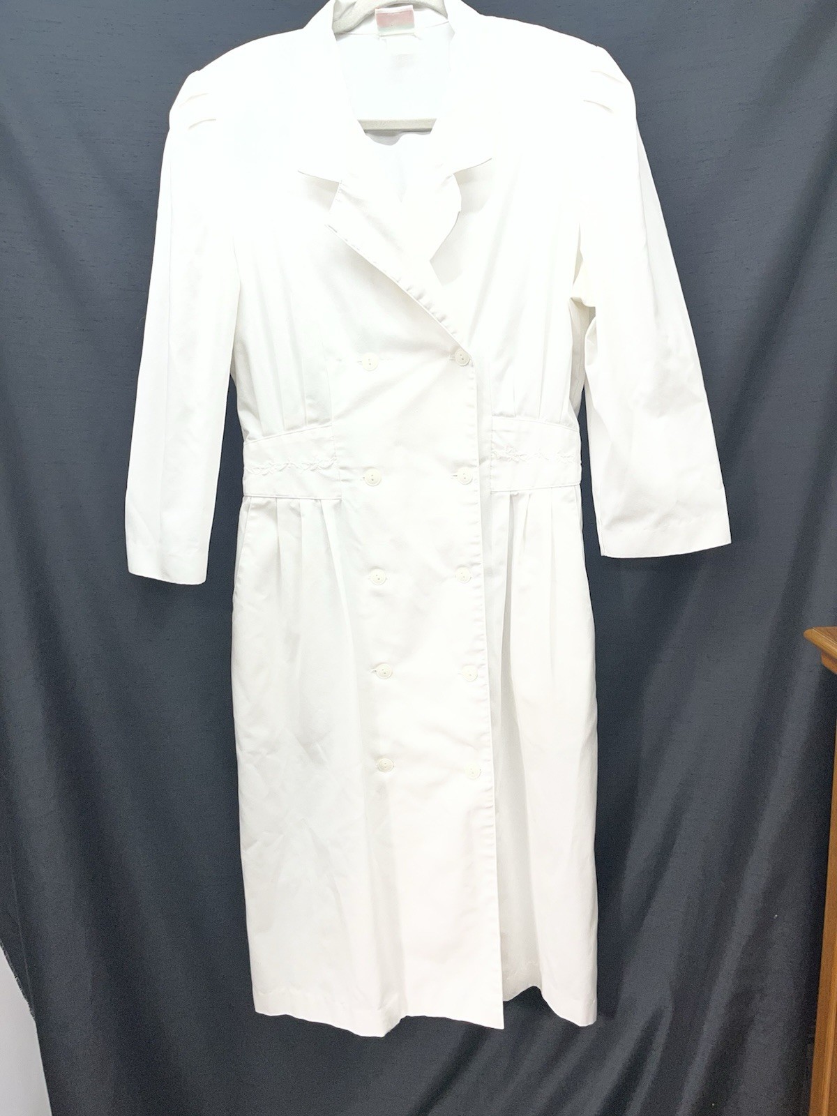 Vintage Peaches White Nurses Uniform Darted Waist Embroidery Pockets Sz L/XL