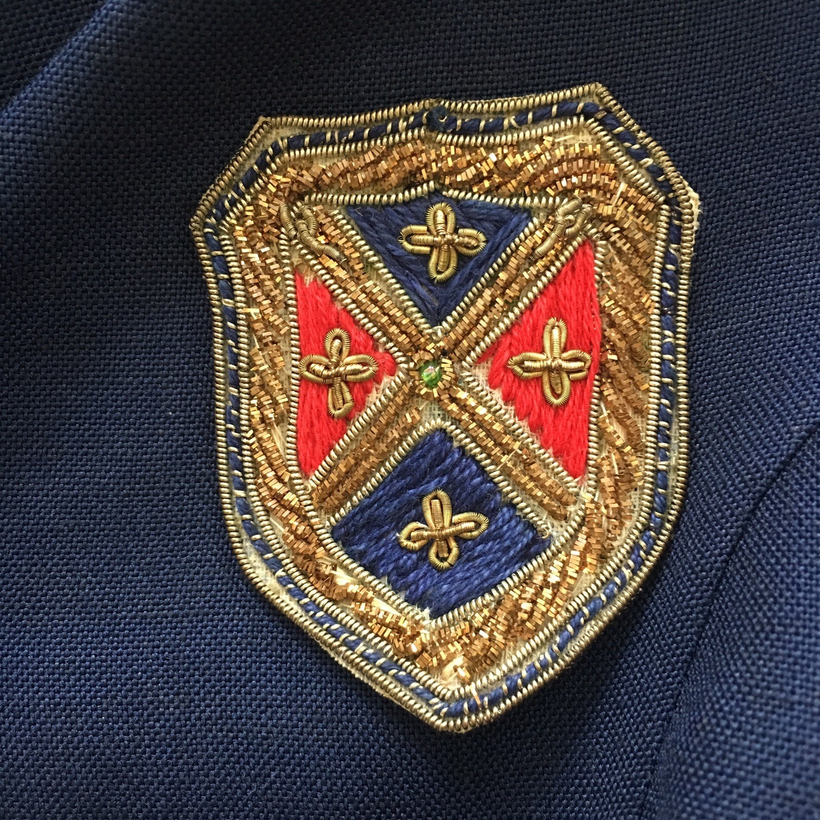 Navy Linen Dress Vintage Starington Size 8 Retro Preppy Embroidered Coat of Arms