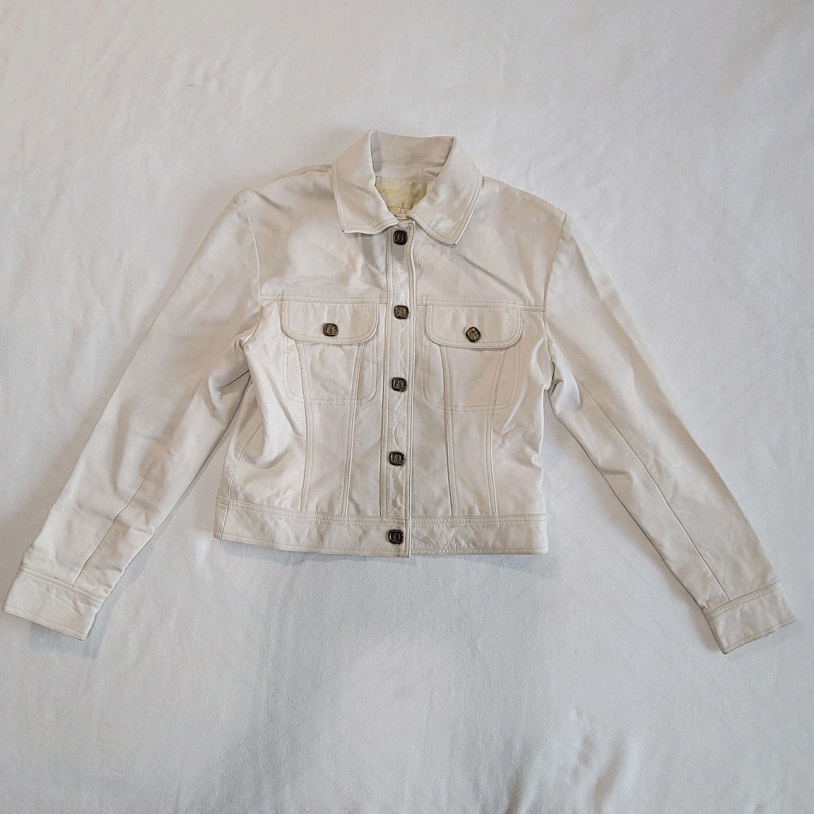 Vintage 90s Margaret Godfrey Leather Jacket Short Off-White Women S Quiet Luxury