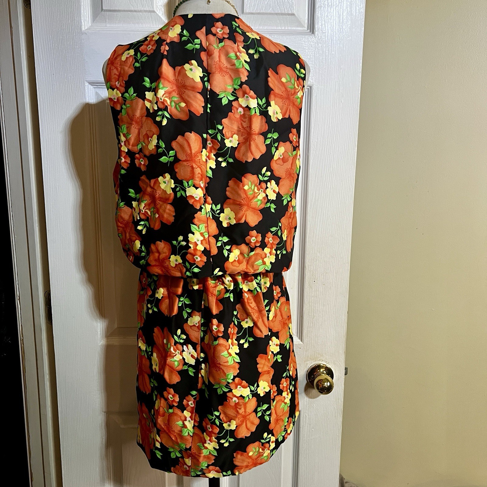 Vtg Wms 2Pc Floral Coral Vest Mini Skirt Retro Preppy Mod Boho Casual Set M/L
