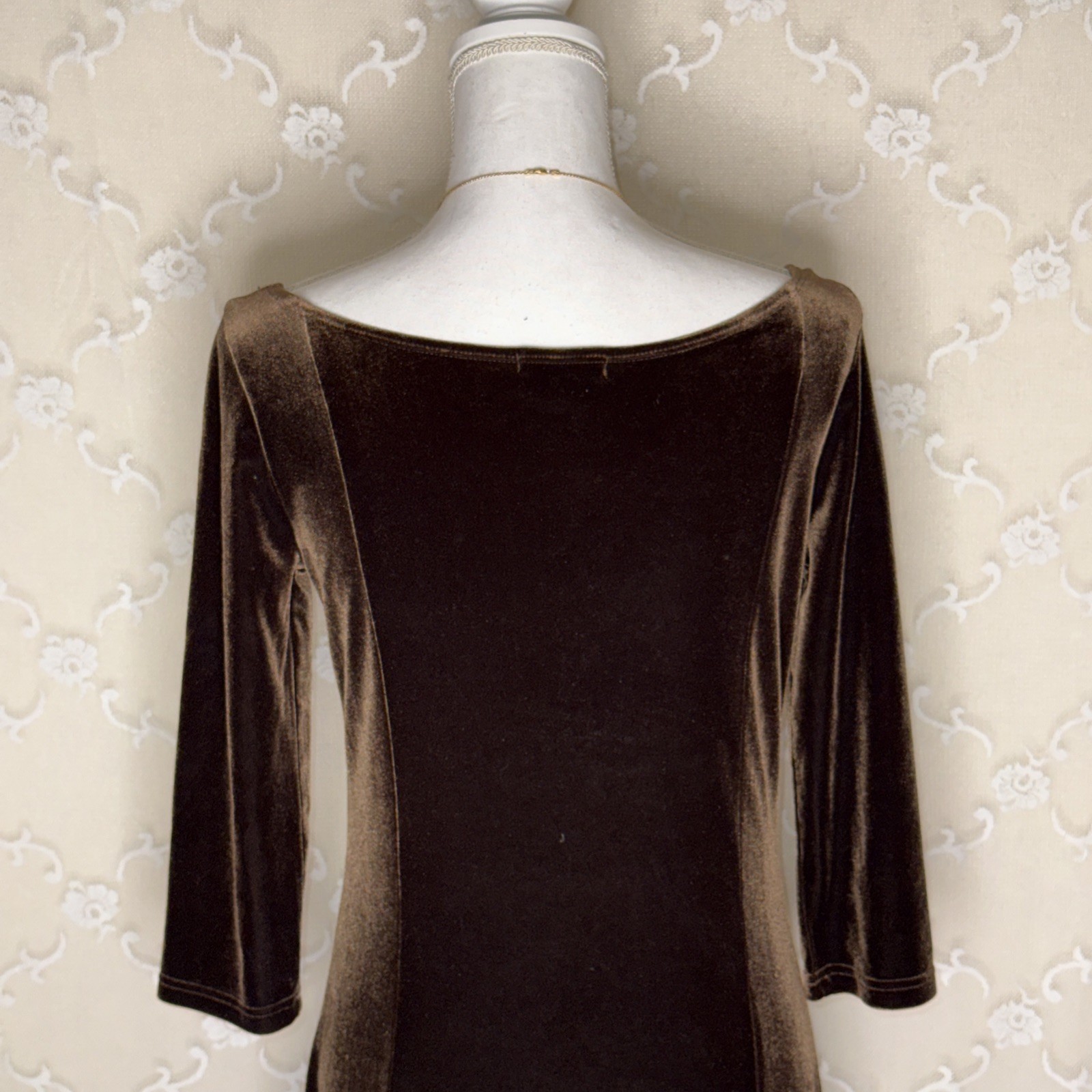 VTG Eddie Bauer Brown Flat Stretch Velvet Long Shift Dress Size Medium 36 Bust
