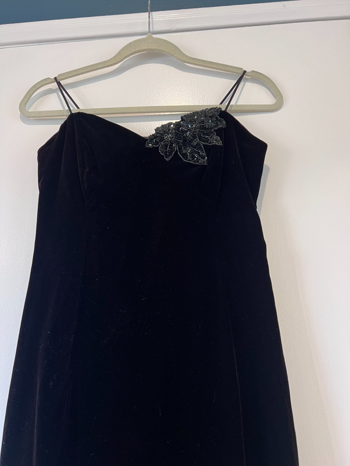 VTG Cachet by Bari Protas Black Velvet Mini Dress Spaghetti Strap Cocktail S