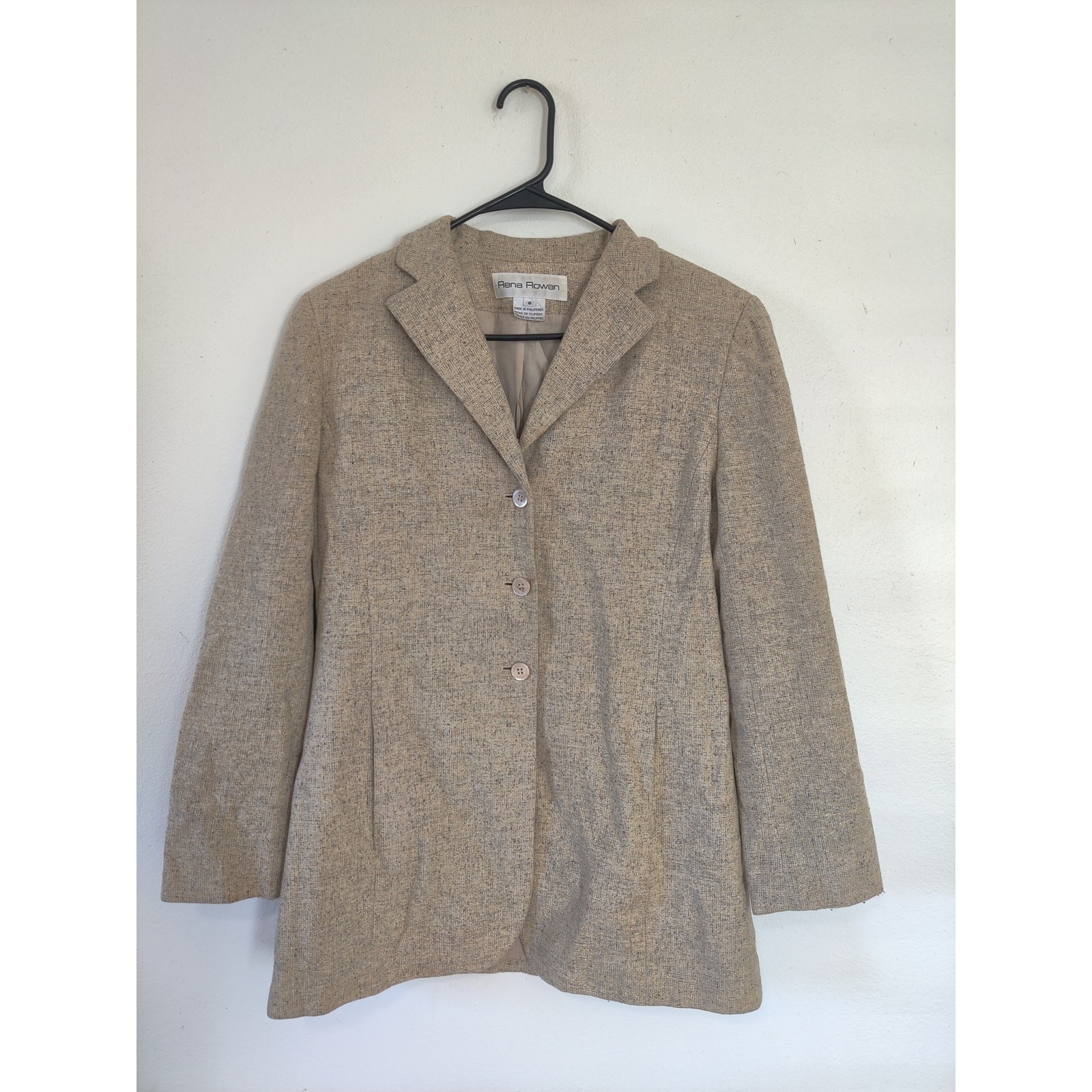 Vintage Rena Rowan Womens Tan Wool Blend Blazer & Pants Size 8/10 Suit Set Tweed