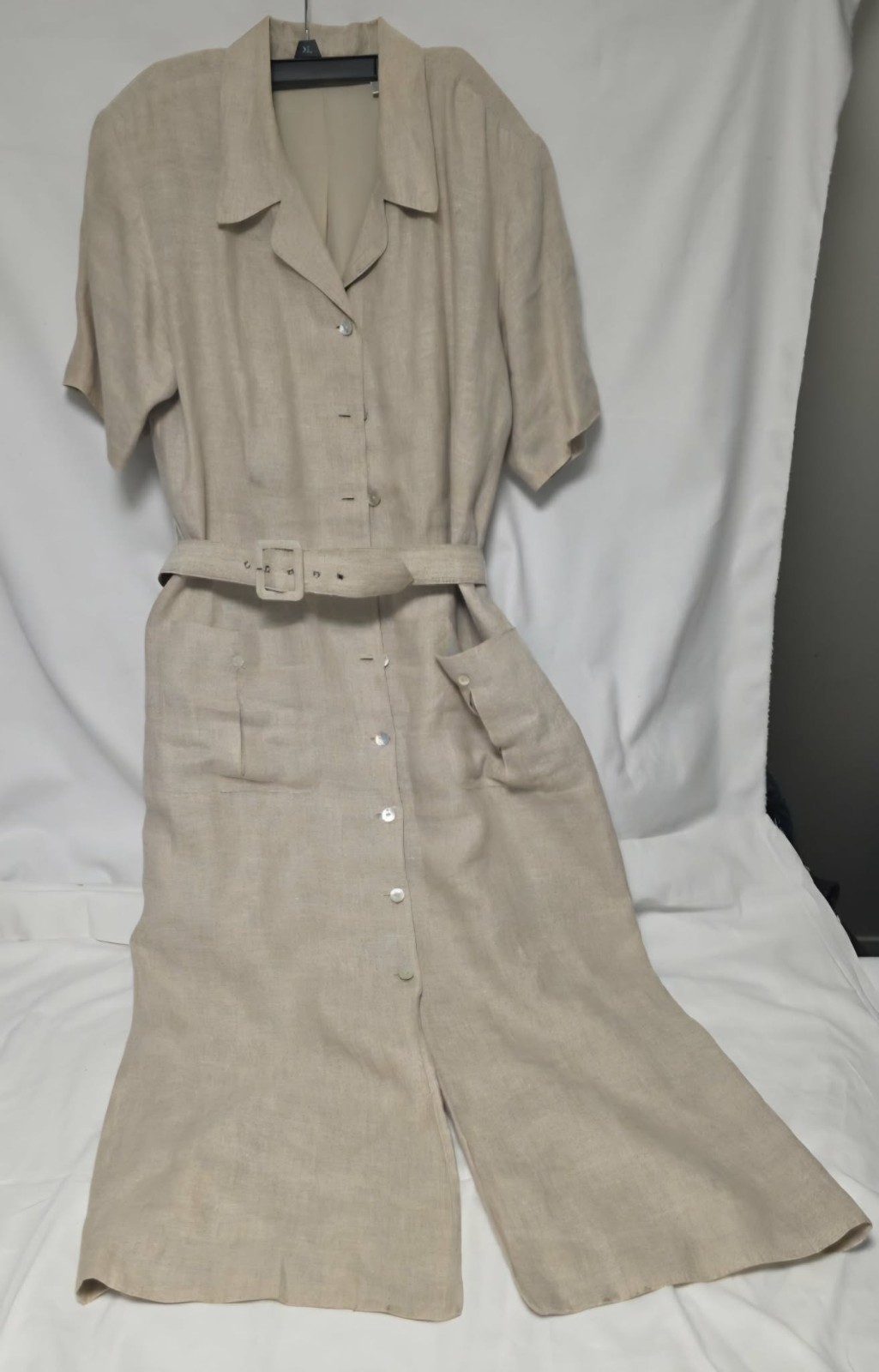 100% Irish Linen Natural Short Sleeve Peter Menton Vintage Belted Lined sz14