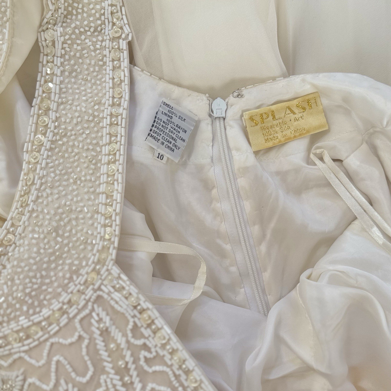 Vintage 100% Silk Cream Maxi Wedding Dress Bridal Wearable Art 80s Pearls Beaded