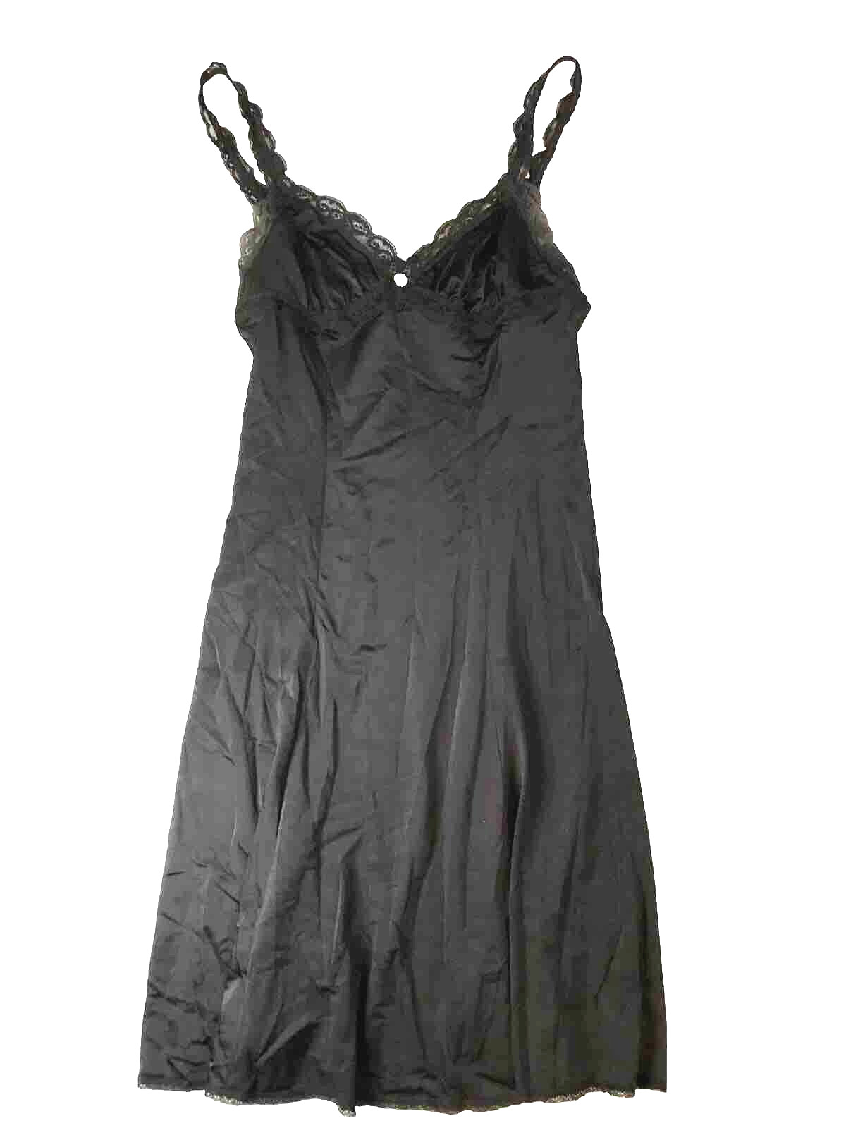 Olga 1349F Black Size 34 (29″) Full Slip Nightgown Lace Trim Bust Nylon Vintage