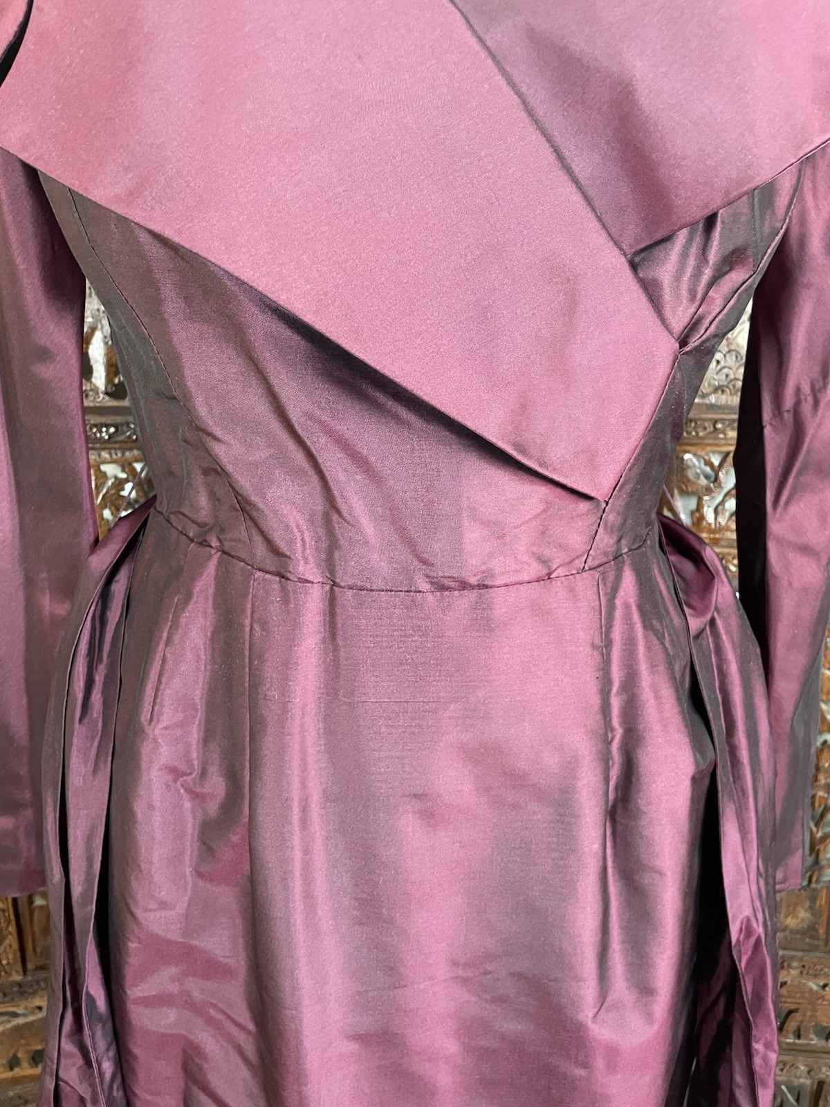 Vtg 1990s Catherine Regehr Dress Burgundy Silk Taffeta Evening Formal Dress Sz S