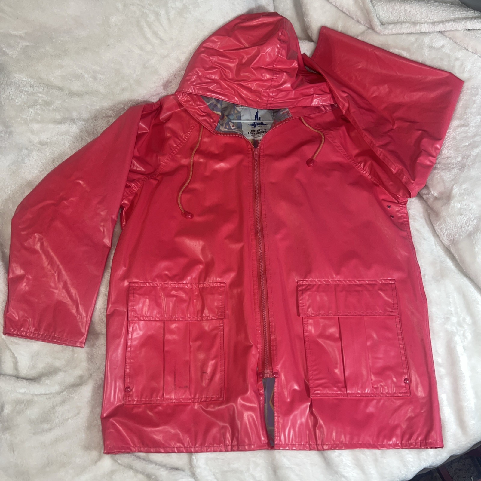 Misty Harbor Slicker Hooded Rain Coat Jacket Spring Y2K Princess Pink Lined