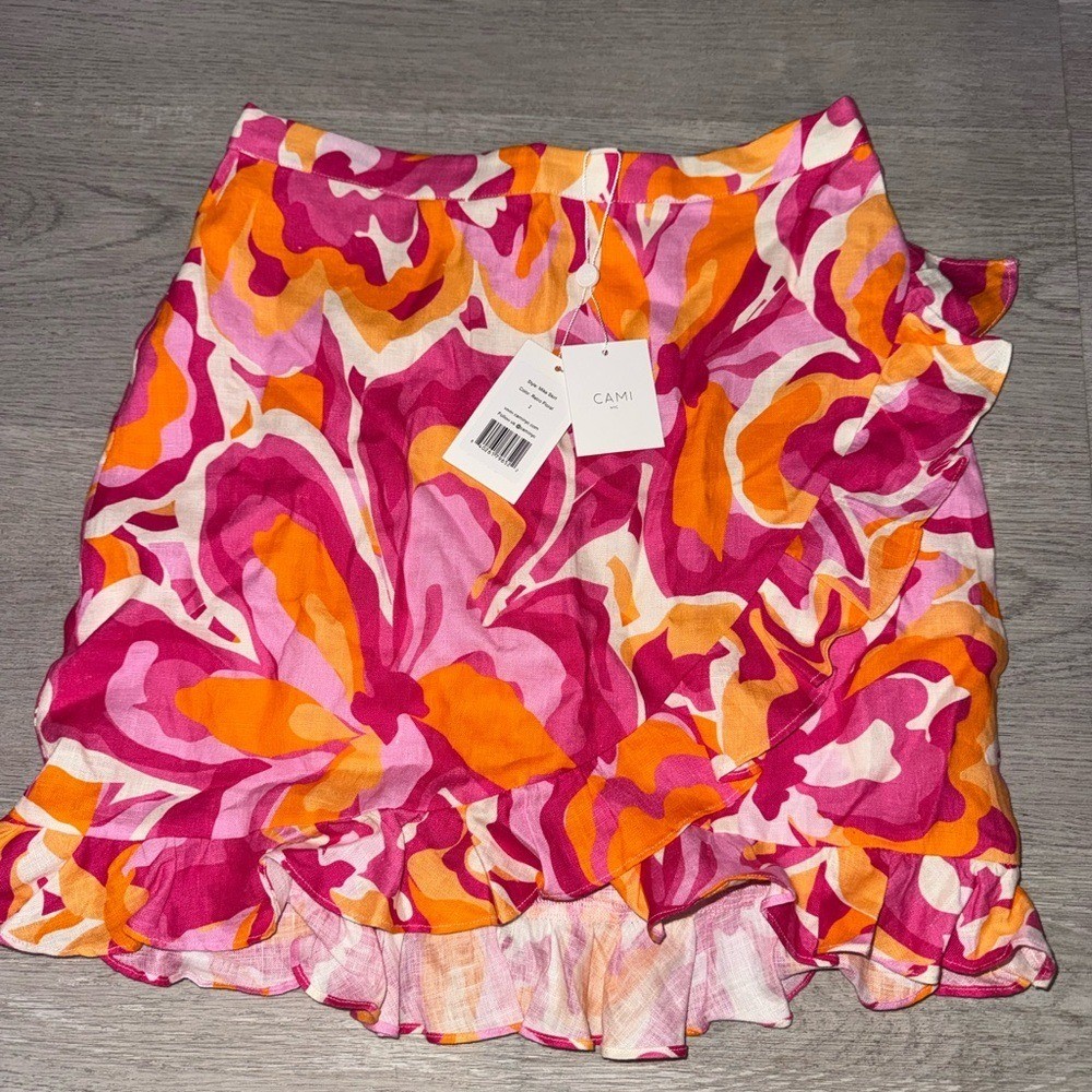 Cami NYC Ruffle Hem Linen Mika Mini Skirt Retro Floral