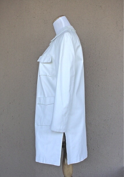 Vintage Mod Faux Leather Coat Womens Sz Small White Pleather 1970s
