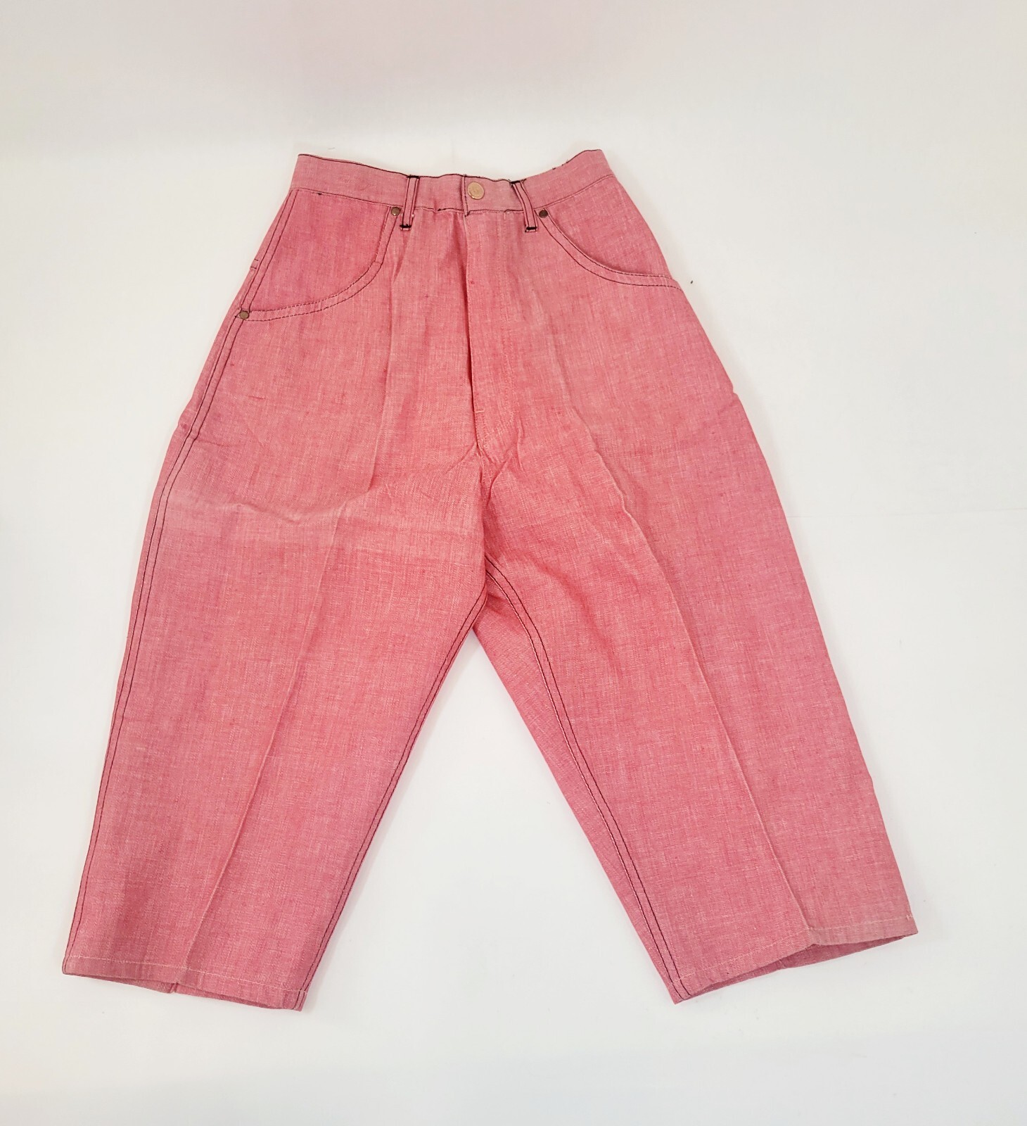 Vintage Pedal Pushers Women 10 Red Cotton British Hong Kong Rockabilly 22″ Waist