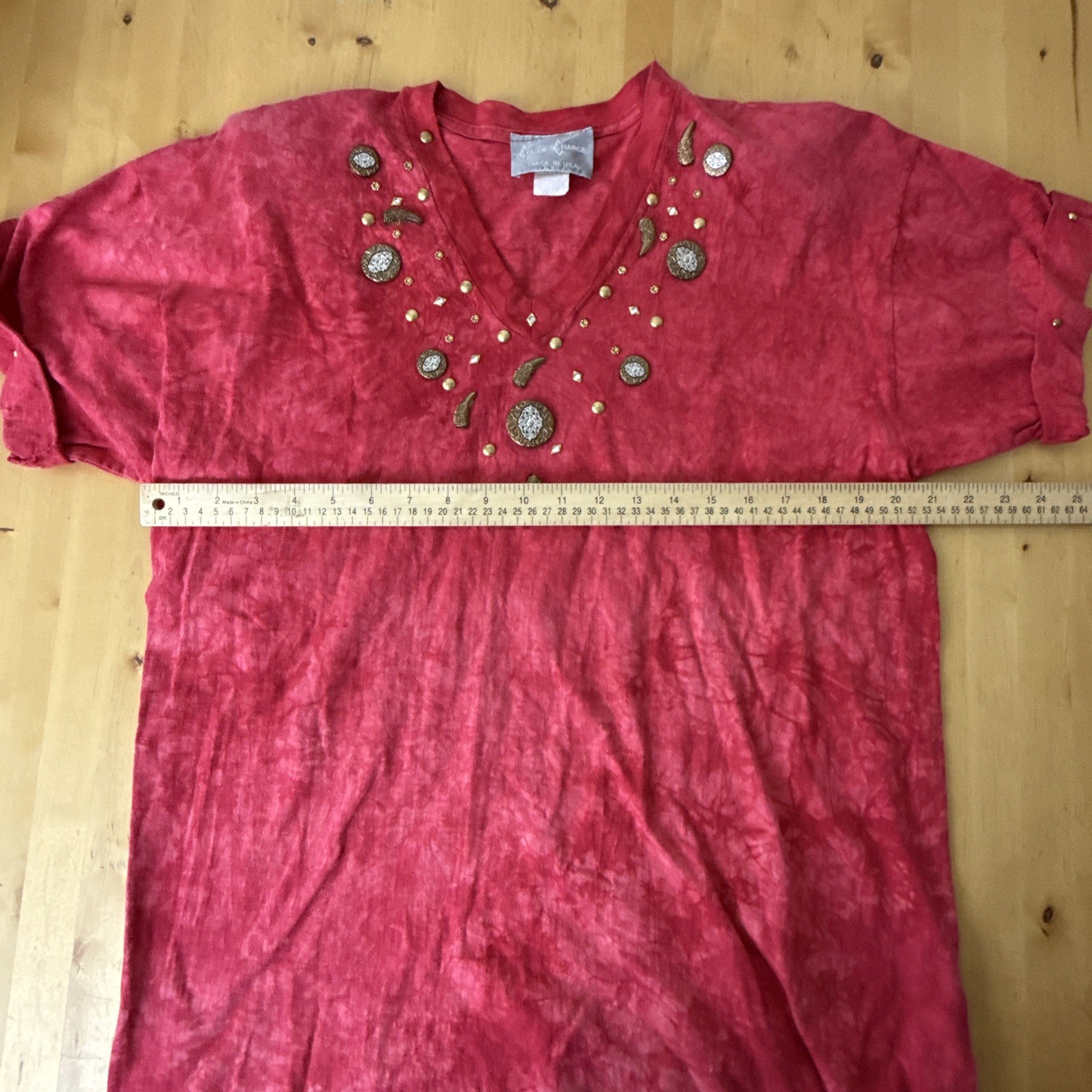 VTG Cover Charge Womens Top Embellishments Pink Tie-dye Shoulder Pads 80’s USA