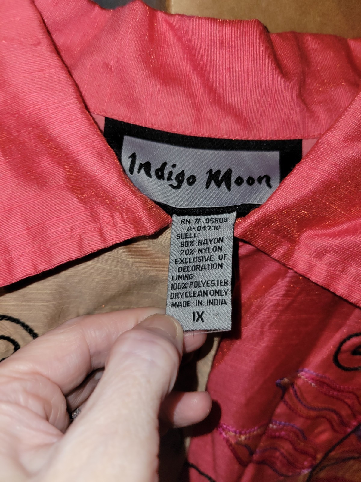 Indigo Moon Vintage Embroidered Patchwork Jacket Size 1X Pink Boho Art To Wear
