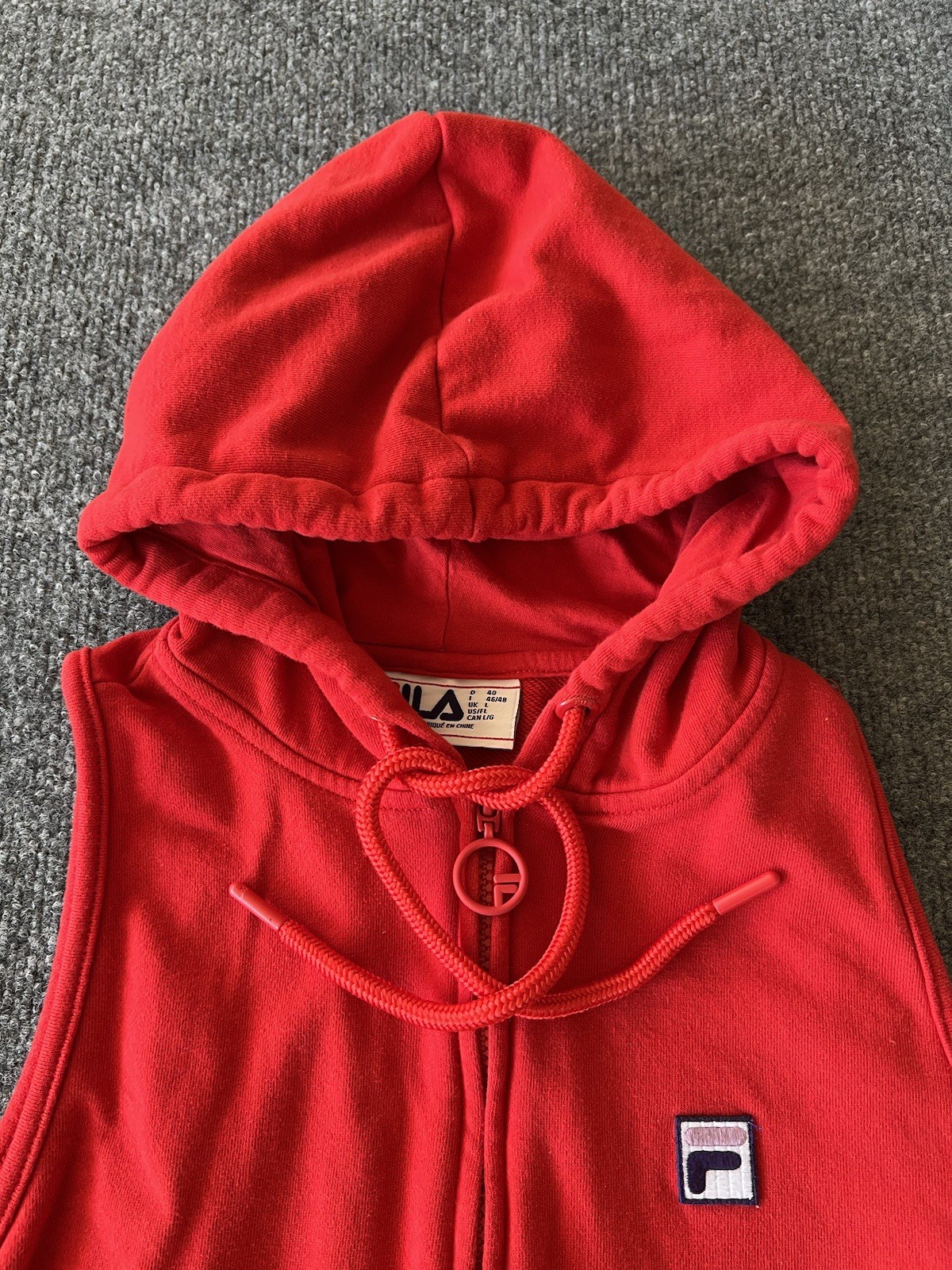 Fila VTG Womens Jumper Hoodie Sweatshirt Shorts Half Zip Drawstring Waist Red L