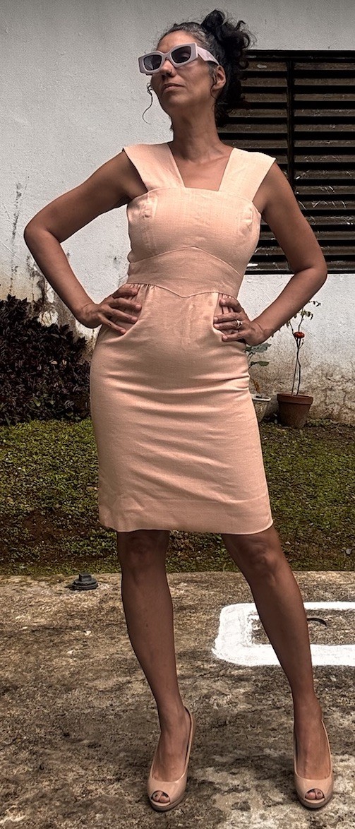 Vintage Handmade 1960s Open Back Salmon, Woven Cotton Canvas, Dress sz Small