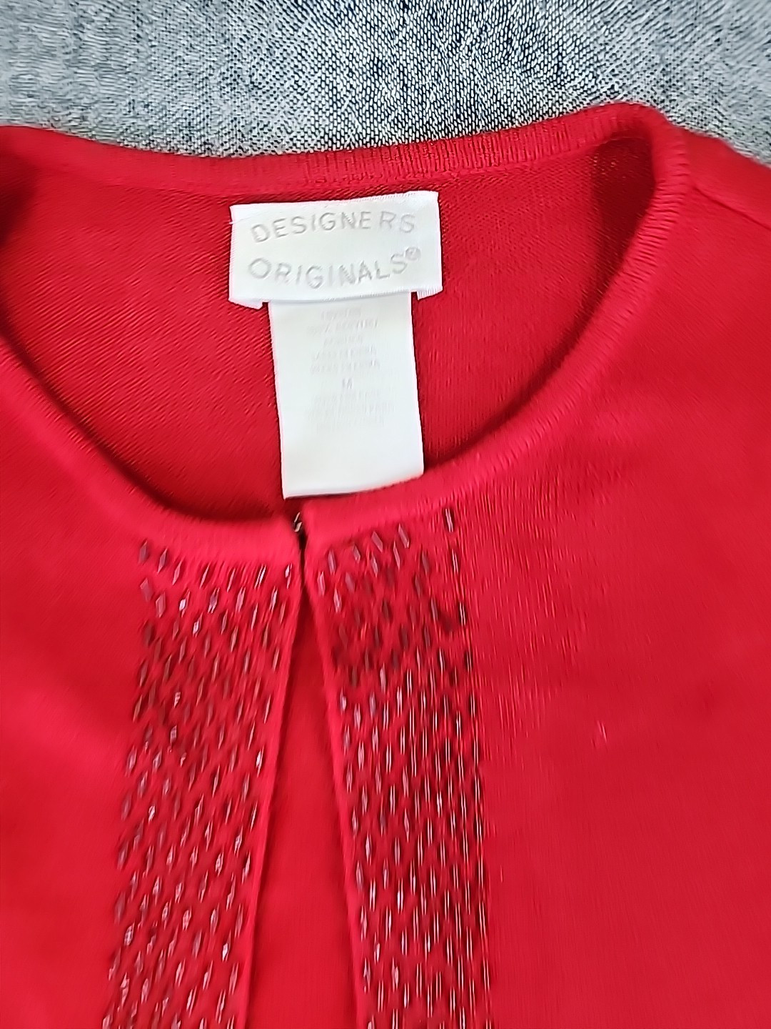 Vintage Designers Originals Womens Cardigan Sweater Sz M Red Beaded Long Sleeve