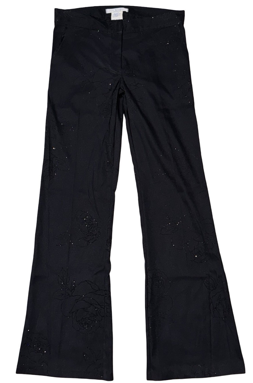 Vintage La Belle Flared Pants Black Dressy Rose Glitter Embellished USA Y2k Sz 5