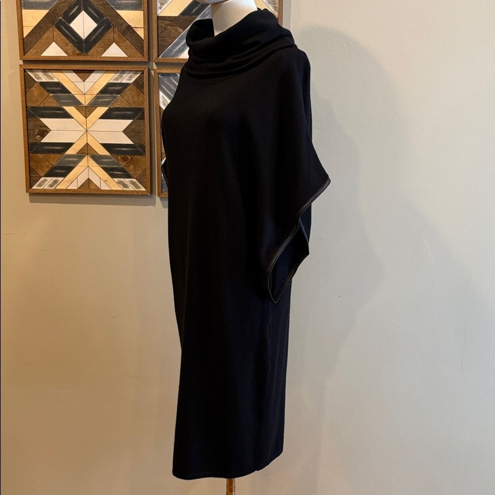 Vintage Ralph Lauren Black Cape Sleeve Cowl Neck Slouchy Sweater Dress sz Small