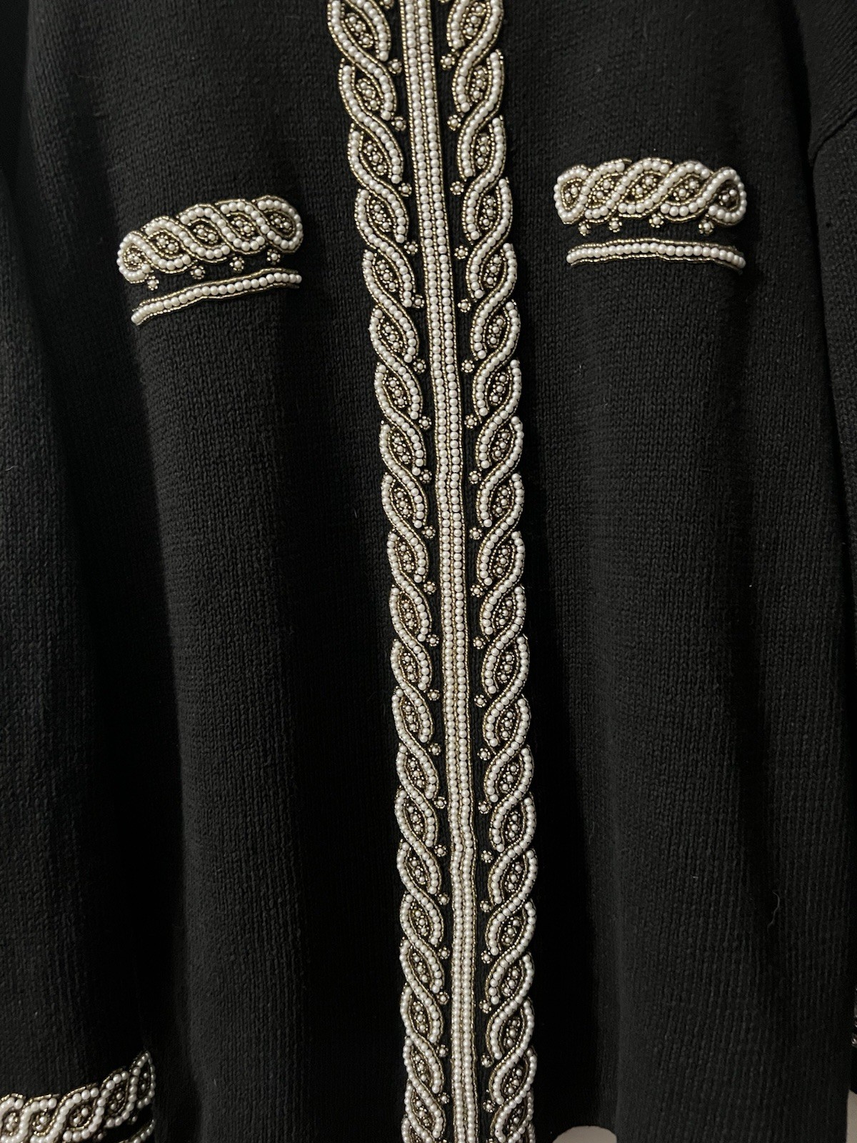 VTG Victoria Harbour 80s Beaded Sweater Tunic Medium Black Pearls Elegant Party