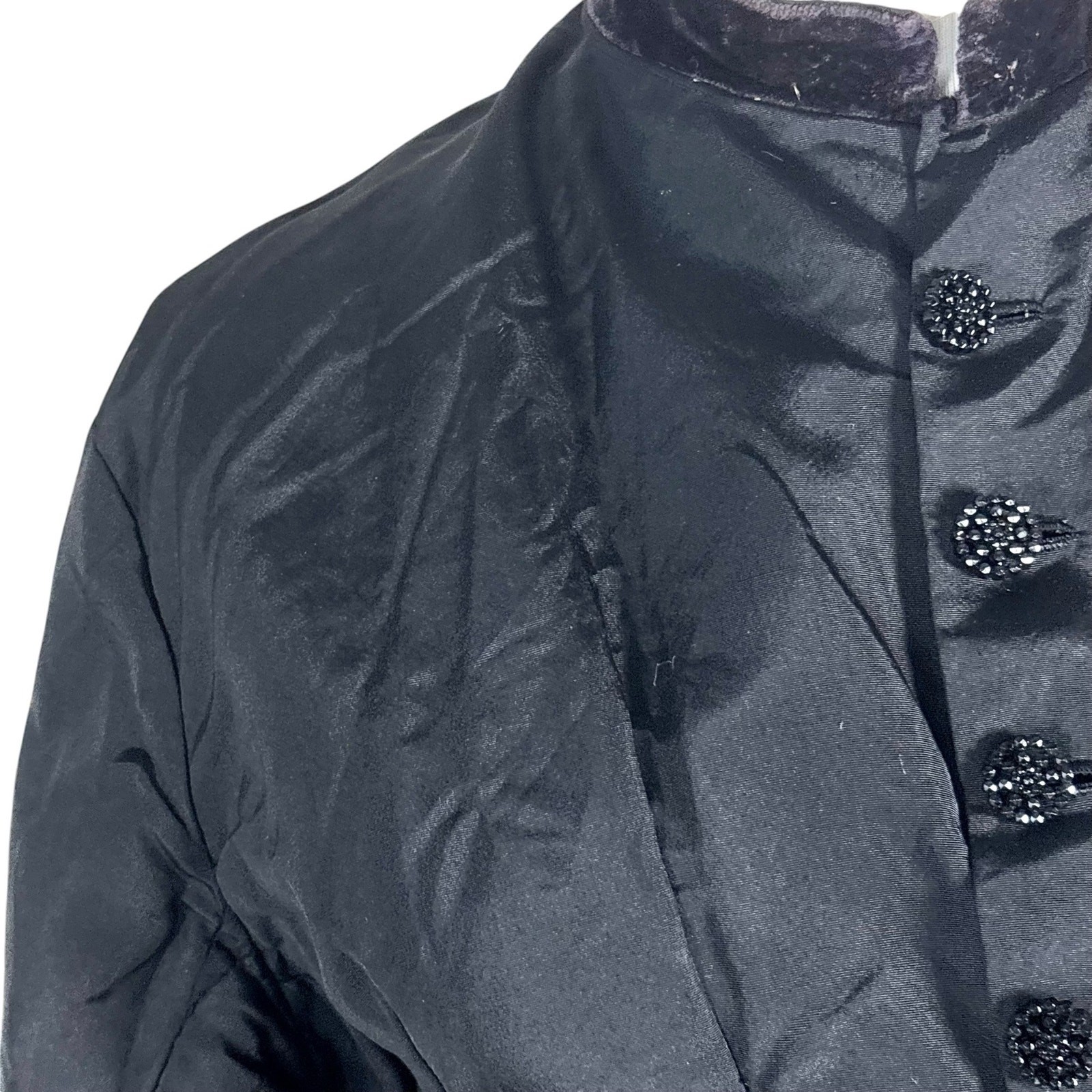 Antique 1890s Victorian Black Silk Mourning Coat Jet Beaded Tailcoat Jacket