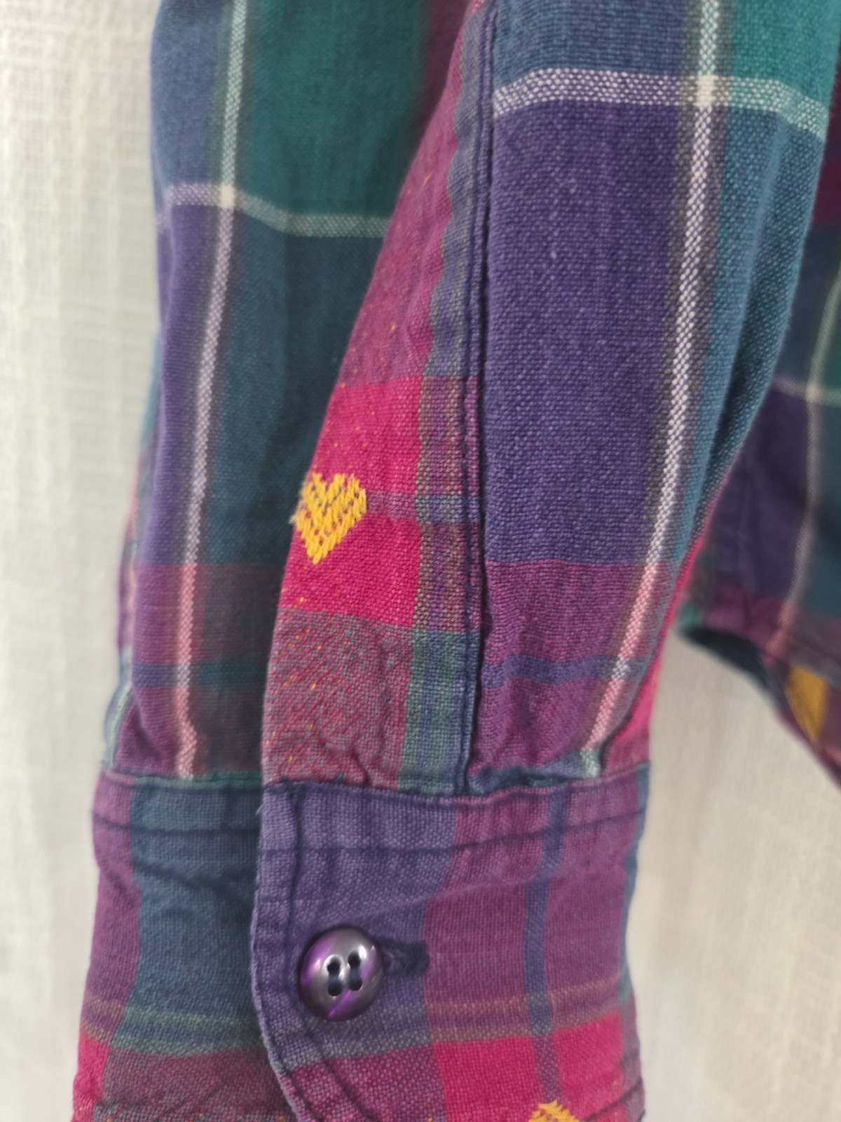 Vintage Paris Sport Club Button Down Heart Flannel Shirt Size M 90’s