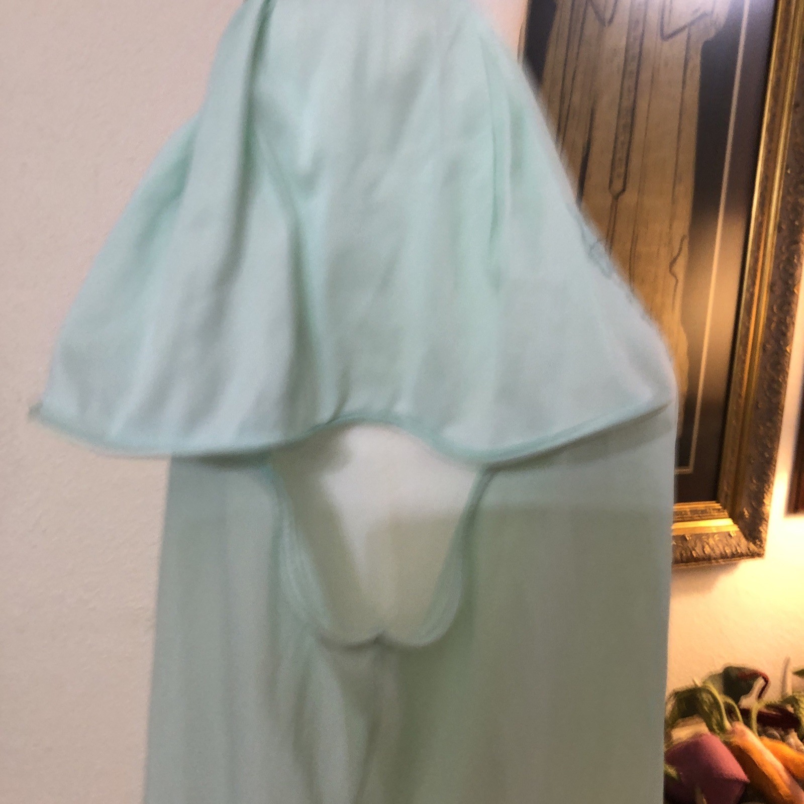 VTG Vanity Fair Nightie Sz L Flowy Cap Sleeves Seafoam Night Gown Nylon