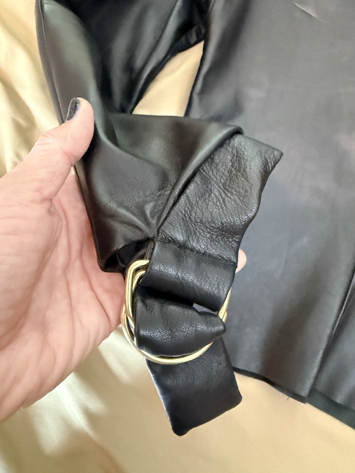 Vivienne Tam Black 100% Leather Jacket Top Minimalist Asymmetrical Ring Detail
