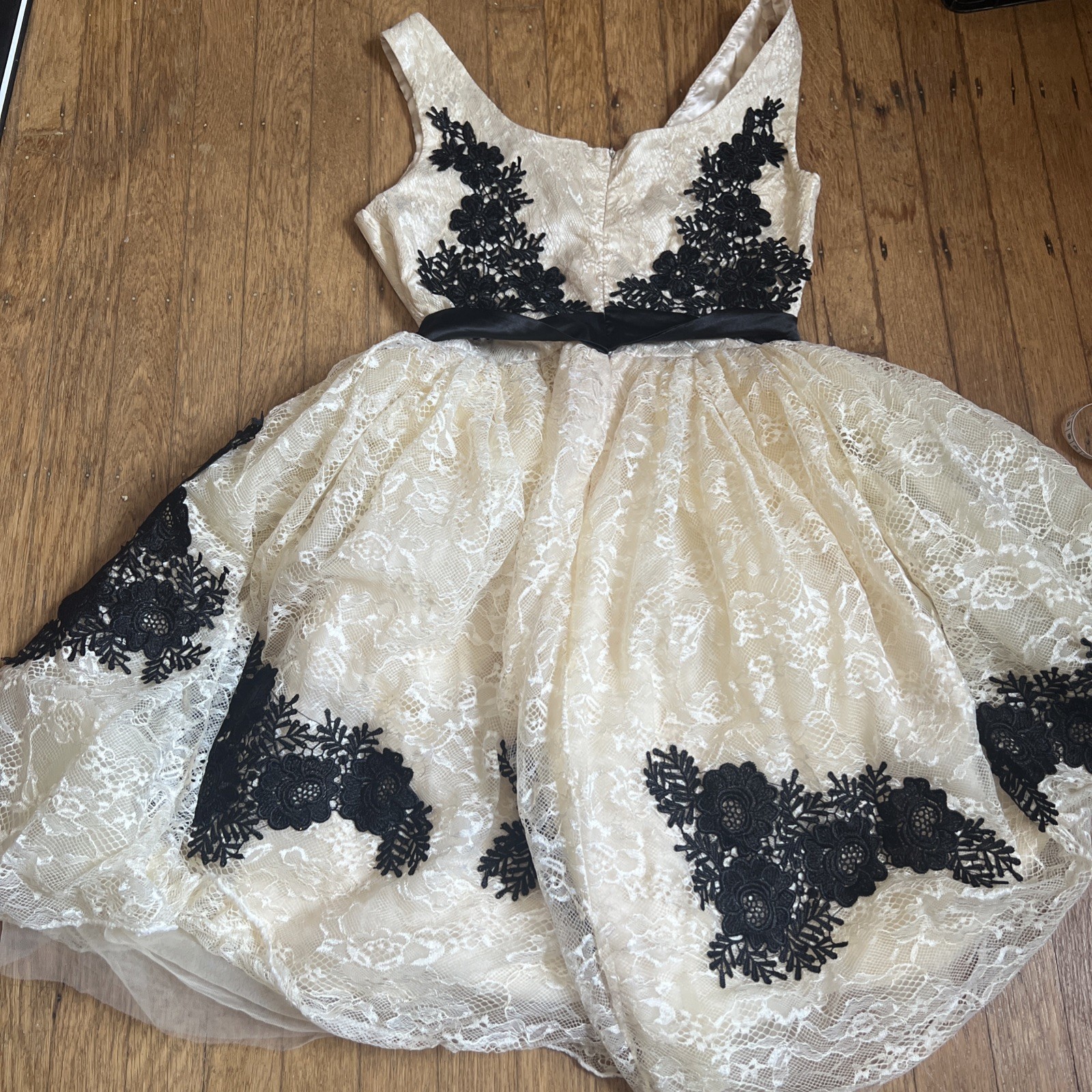 1950’s Style Bridal Fancy Dance Dress Ivory and Black Lace Dance+dance