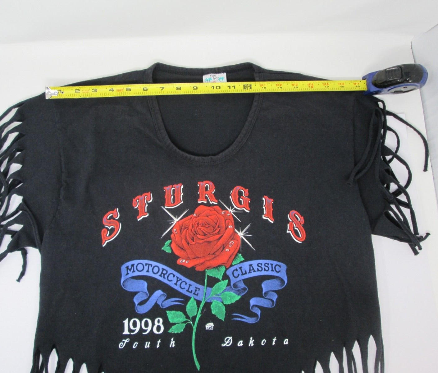 Vtg 90s STURGIS T Shirt Dated 1998 CROPPED Distressed FRINGE Womens One Size