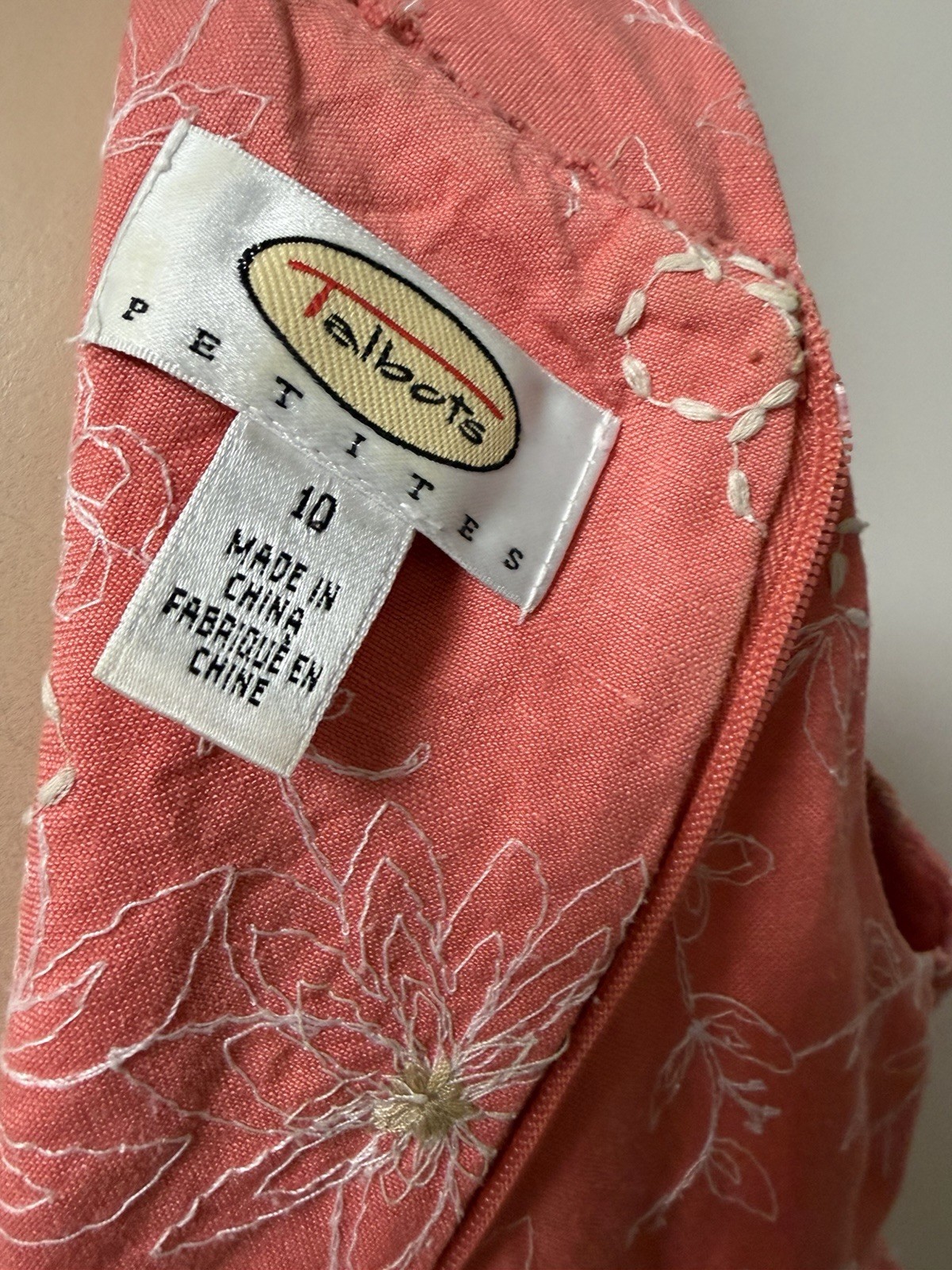 VTG TALBOTS PETITES TANGERINE LINEN BLEND EMBROIDERED SHEATH DRESS – SZ 10 P