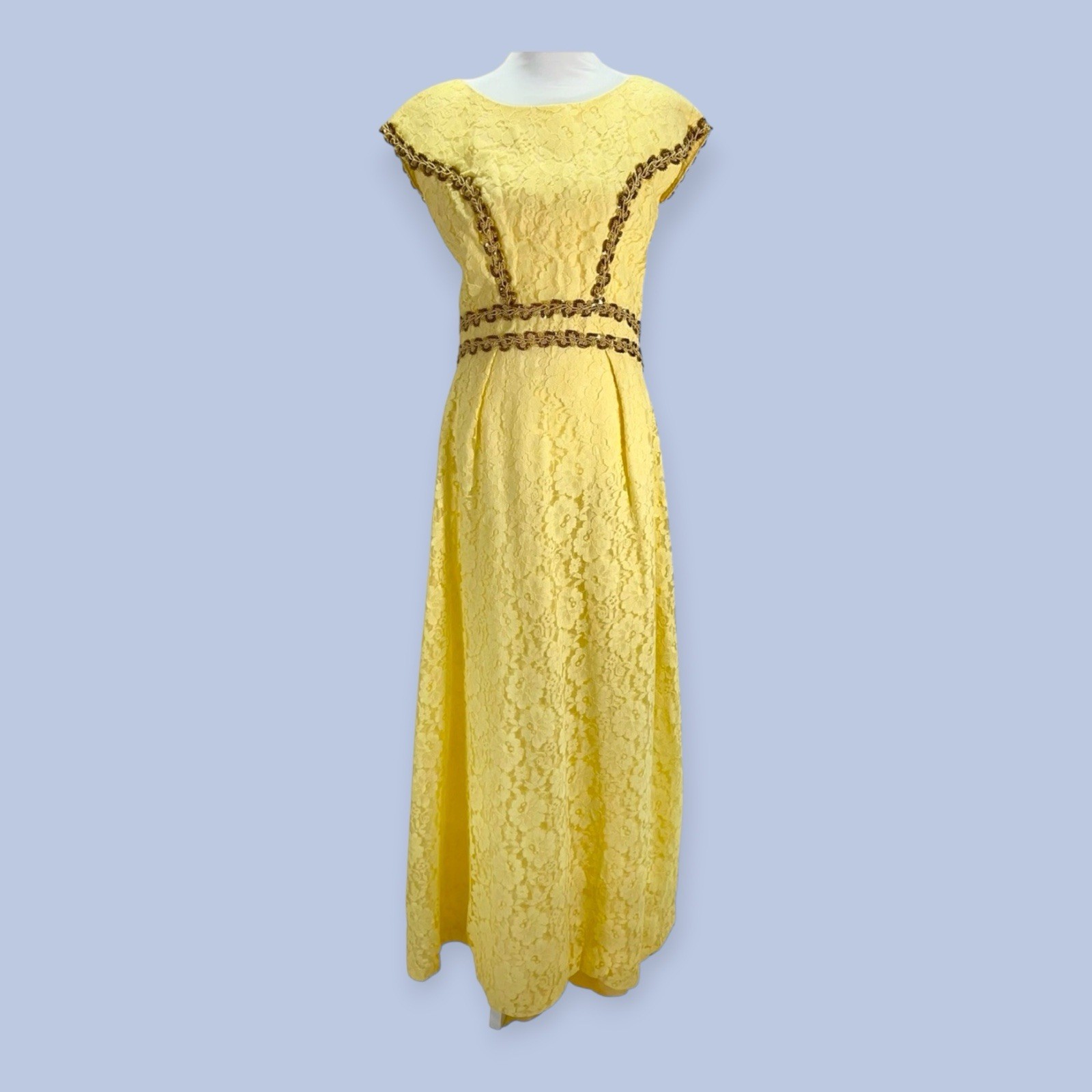 VINTAGE MIKE BENET SEQUIN LACE MAXI DRESS GODDESS PROM COCKTAIL FORMAL GLAM MOD
