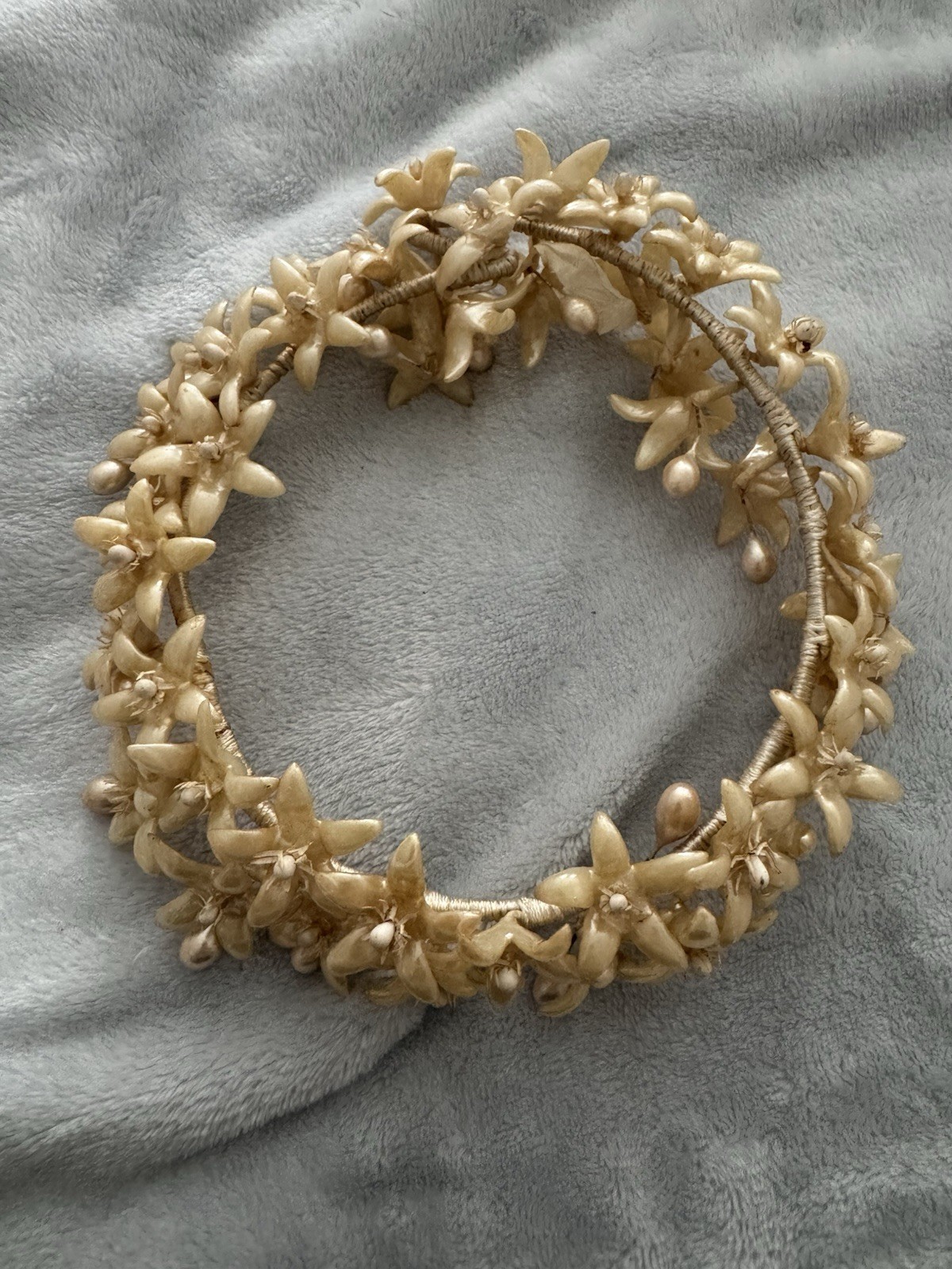 Vtg 1940s Wax Flower Crown Wedding Veil Headband