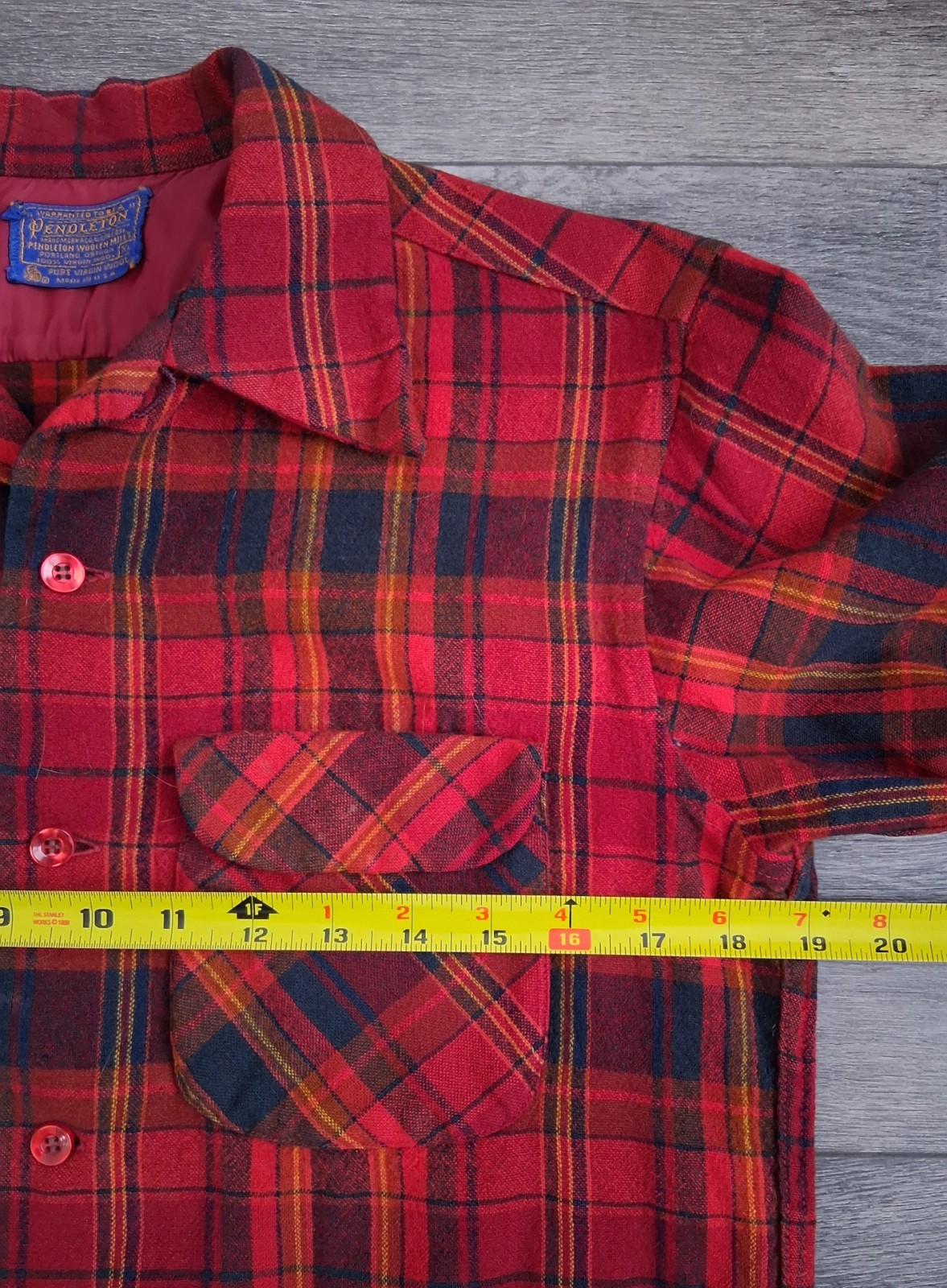 Vintage Pendleton Wool Tartan Plaid Flannel Shirt Red Blue Womans Size XL