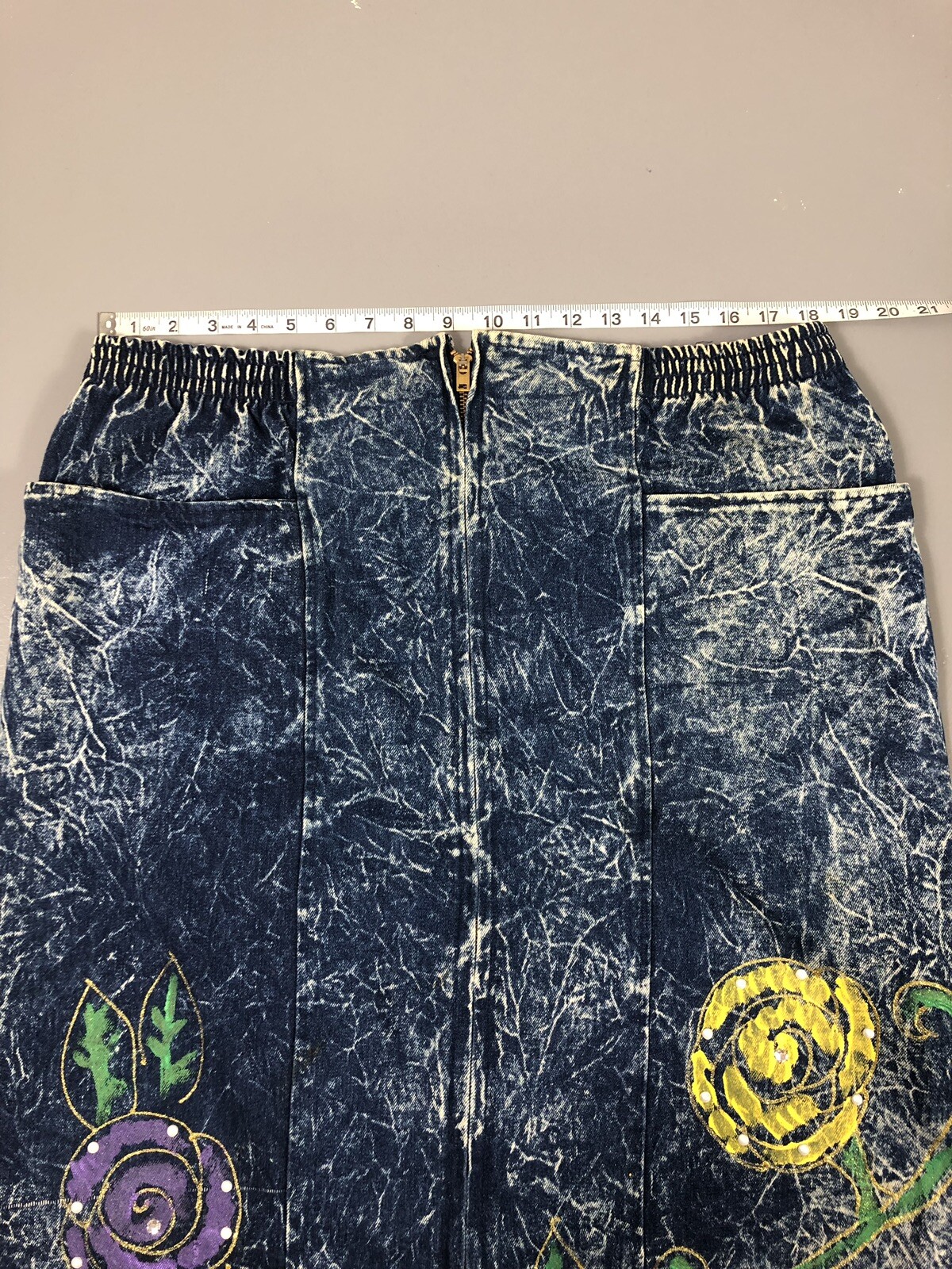 Vintage Acid Wash Weird Art To Wear Paint Midi Jean Skirt Christie Of California