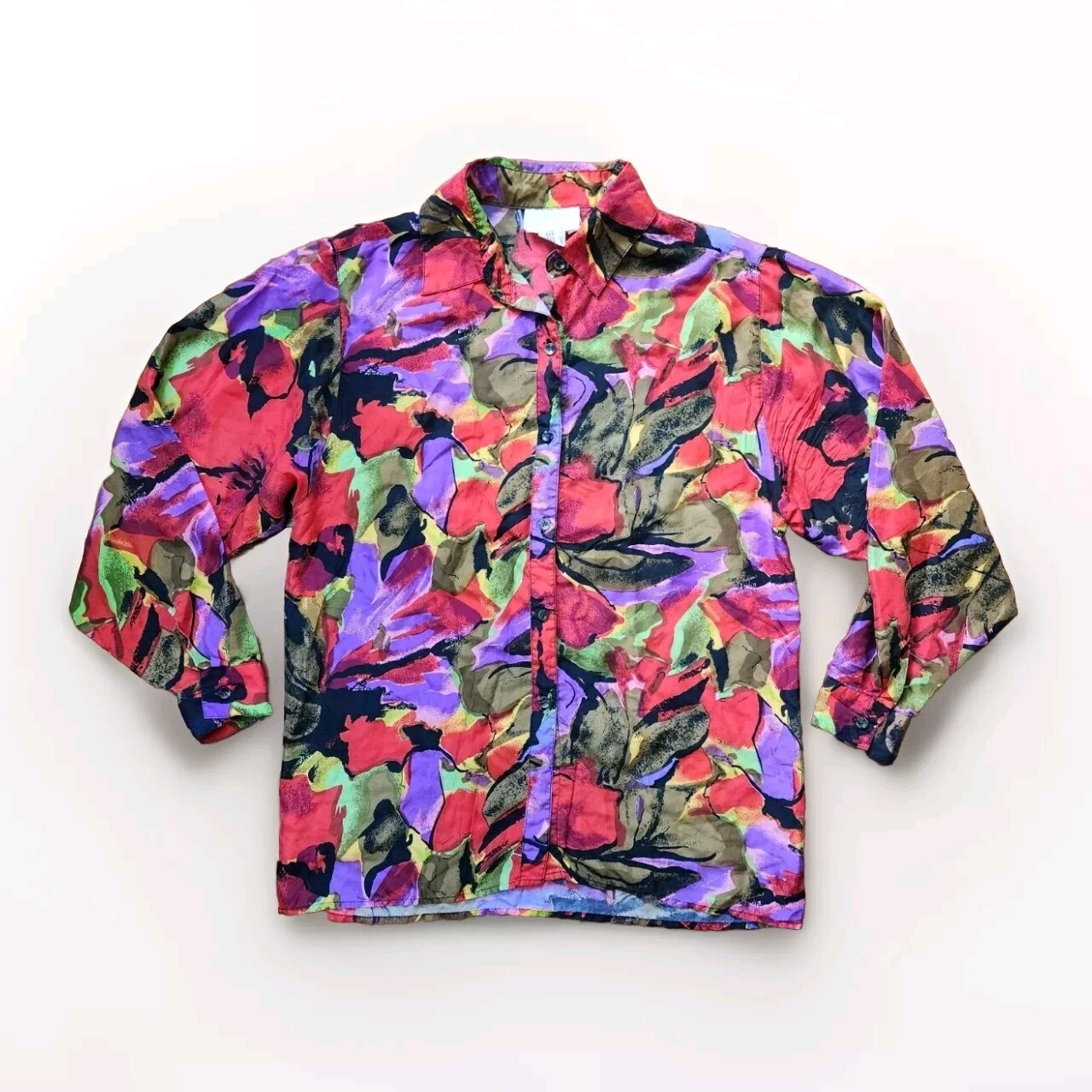 Vintage S.I.K.Y. 100% Silk Blouse Colorful Abstract Floral – Size Medium