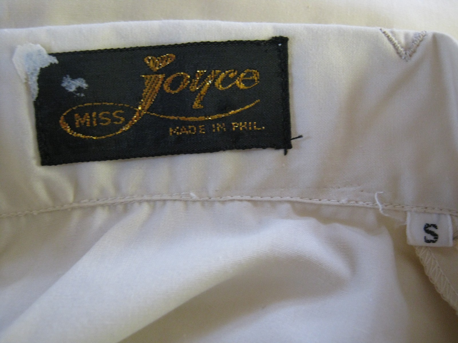 VTG Miss Joyce Shirt Size Small Tan Embroidered Lace Detail Wide Collar Top