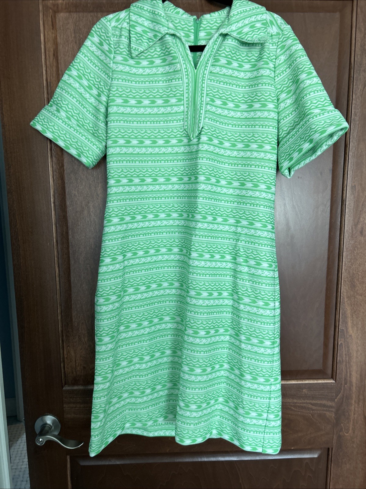 Vintage Checkaberry Dress Green And White Short Sleeve House Dress
