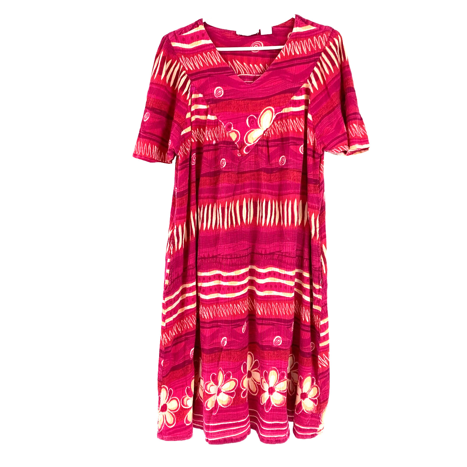 Vintage Sante Classics V-Neck Pink Muumuu Caftan Beach Coverup Housedress Large