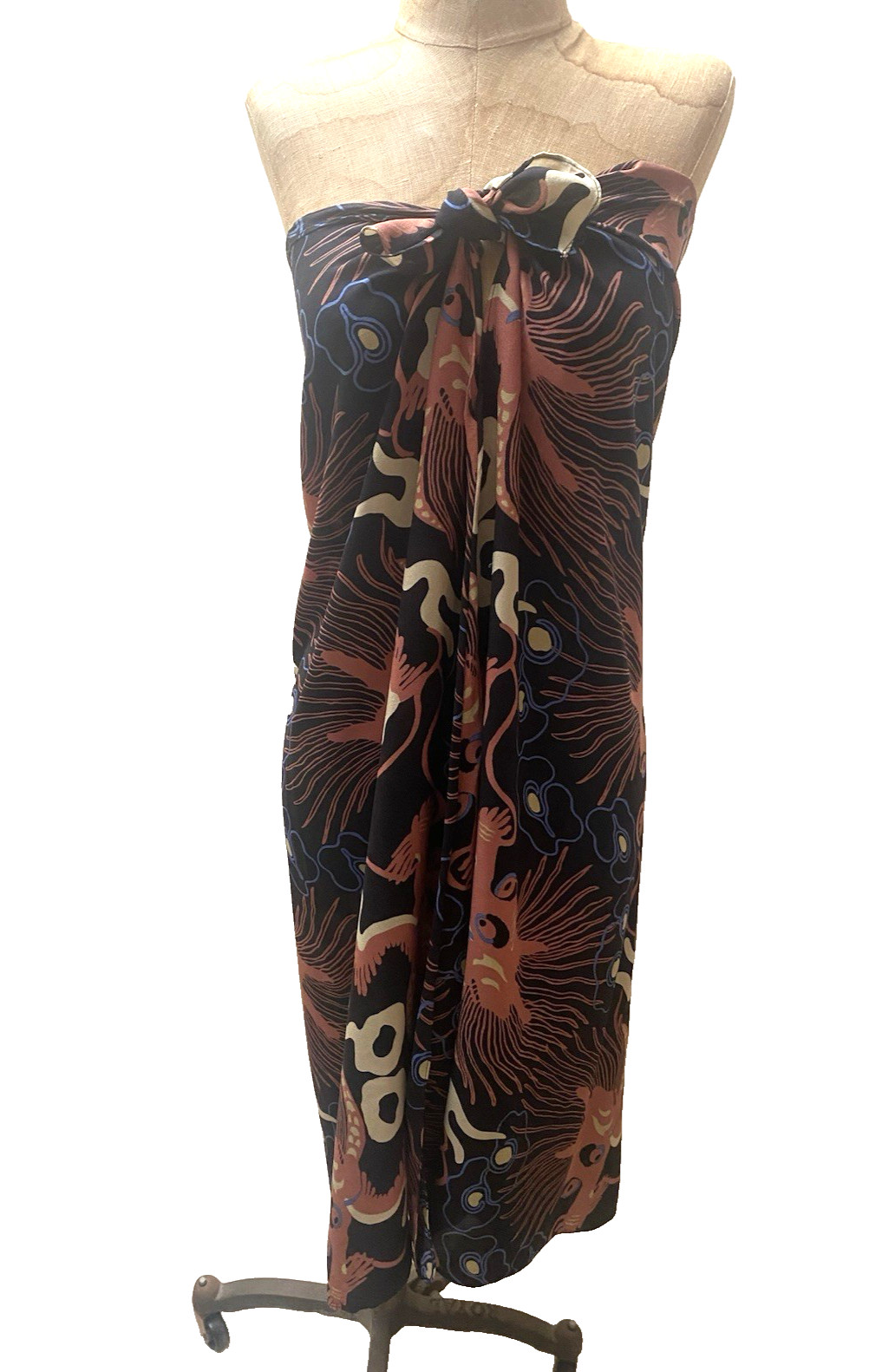 Harari Vintage Tropicalcore Coastal Glam Bold Sea Creature SILK Wrap Dress Cover