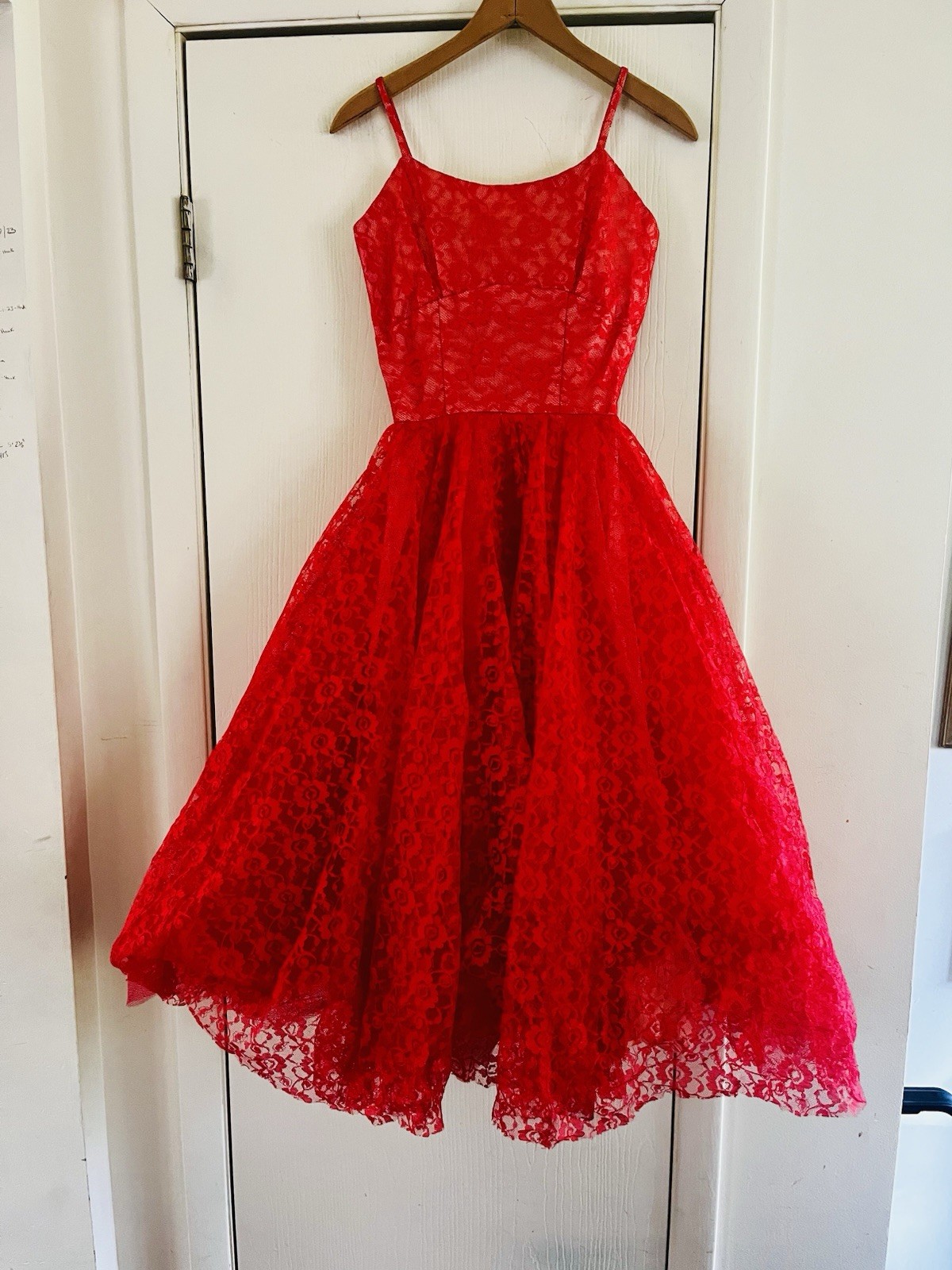 VTG 1950s Red Lace Rockabilly Handmade Pin Up Retro Wedding Guest Dress Xxs