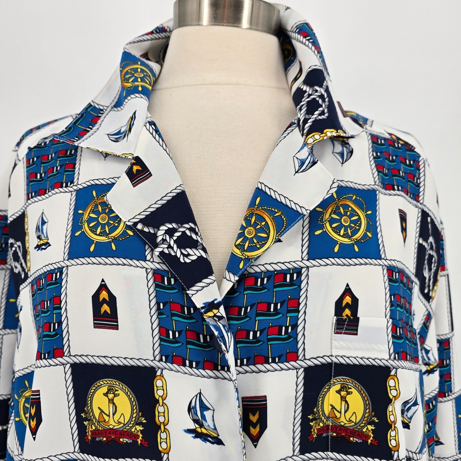 Vtg La Chine Plus by Galinda Wang Blouse Sz 20W Nautical Blouse Short Sleeve